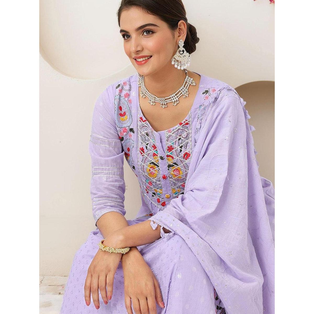 Ishin Women Lilac Cotton Kurta with Trousers and Dupatta Set-women-clothing-ethnicwear-sareesets-image-3