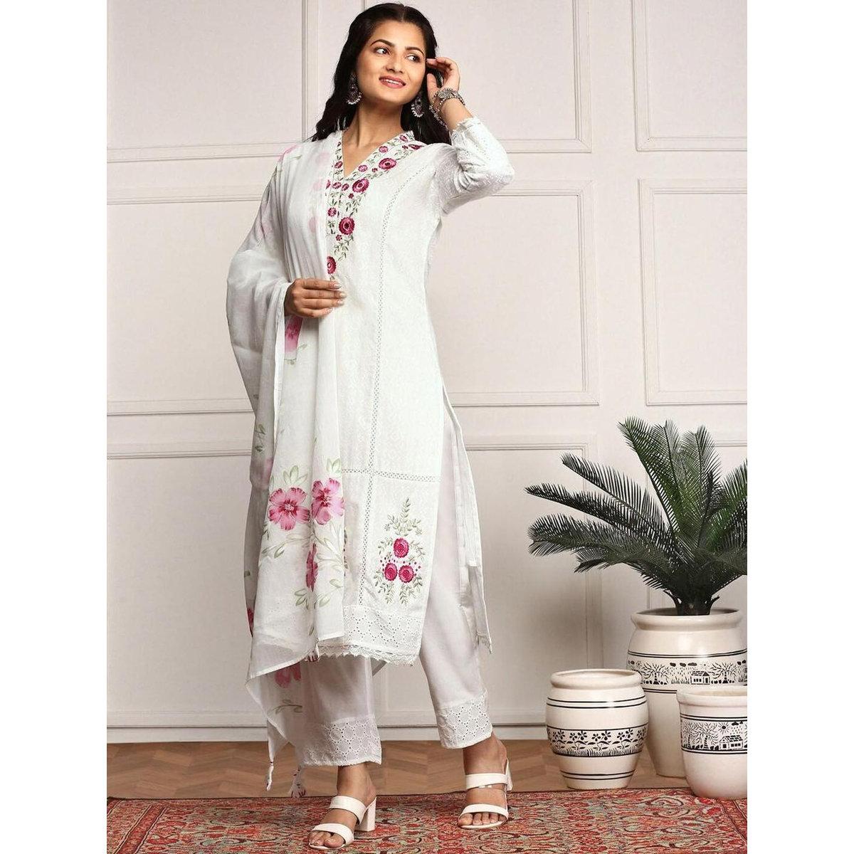 طقم من كورتا وبنطال مع دوباتا-women-clothing-ethnicwear-sareesets-image-1