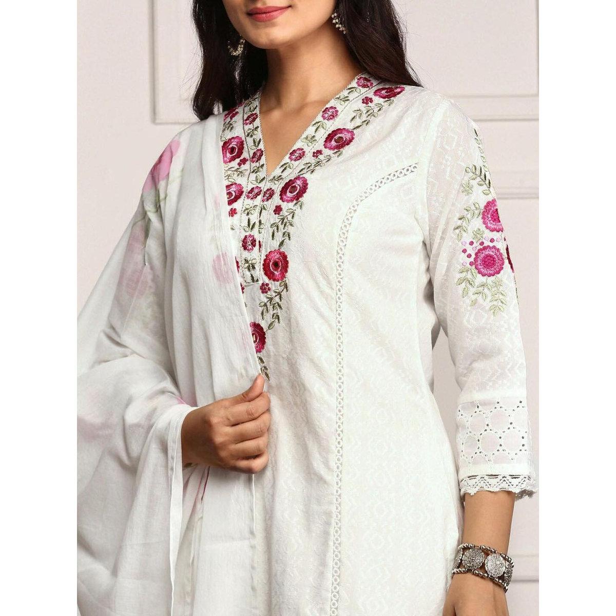 طقم من كورتا وبنطال مع دوباتا-women-clothing-ethnicwear-sareesets-image-3