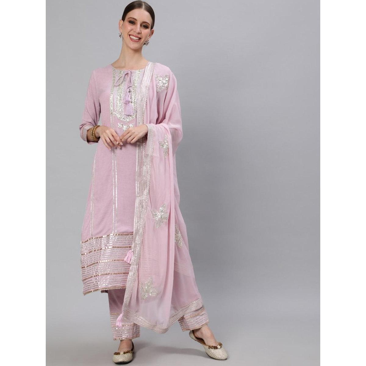 طقم من كورتا وبنطال مع دوباتا-women-clothing-ethnicwear-sareesets-image-1