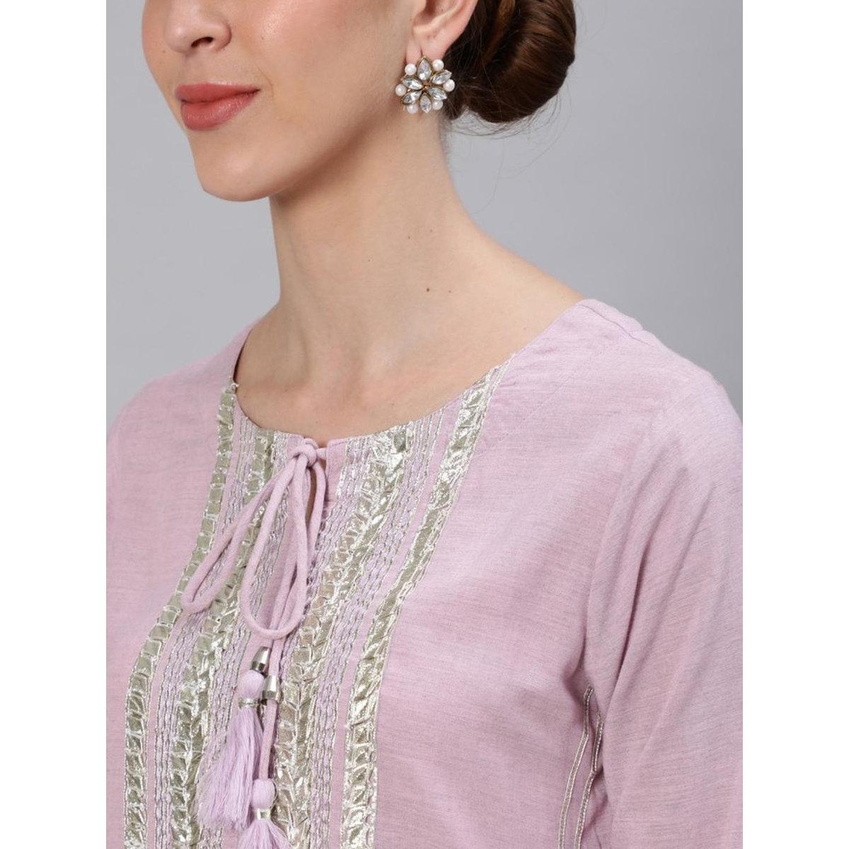 طقم من كورتا وبنطال مع دوباتا-women-clothing-ethnicwear-sareesets-image-2