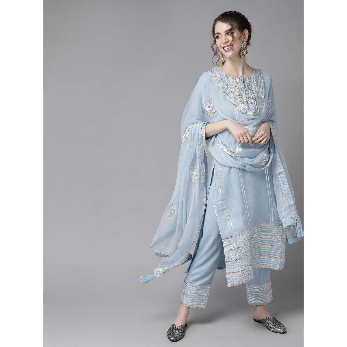 طقم من كورتا وبنطال مع دوباتا-women-clothing-ethnicwear-sareesets-image-2