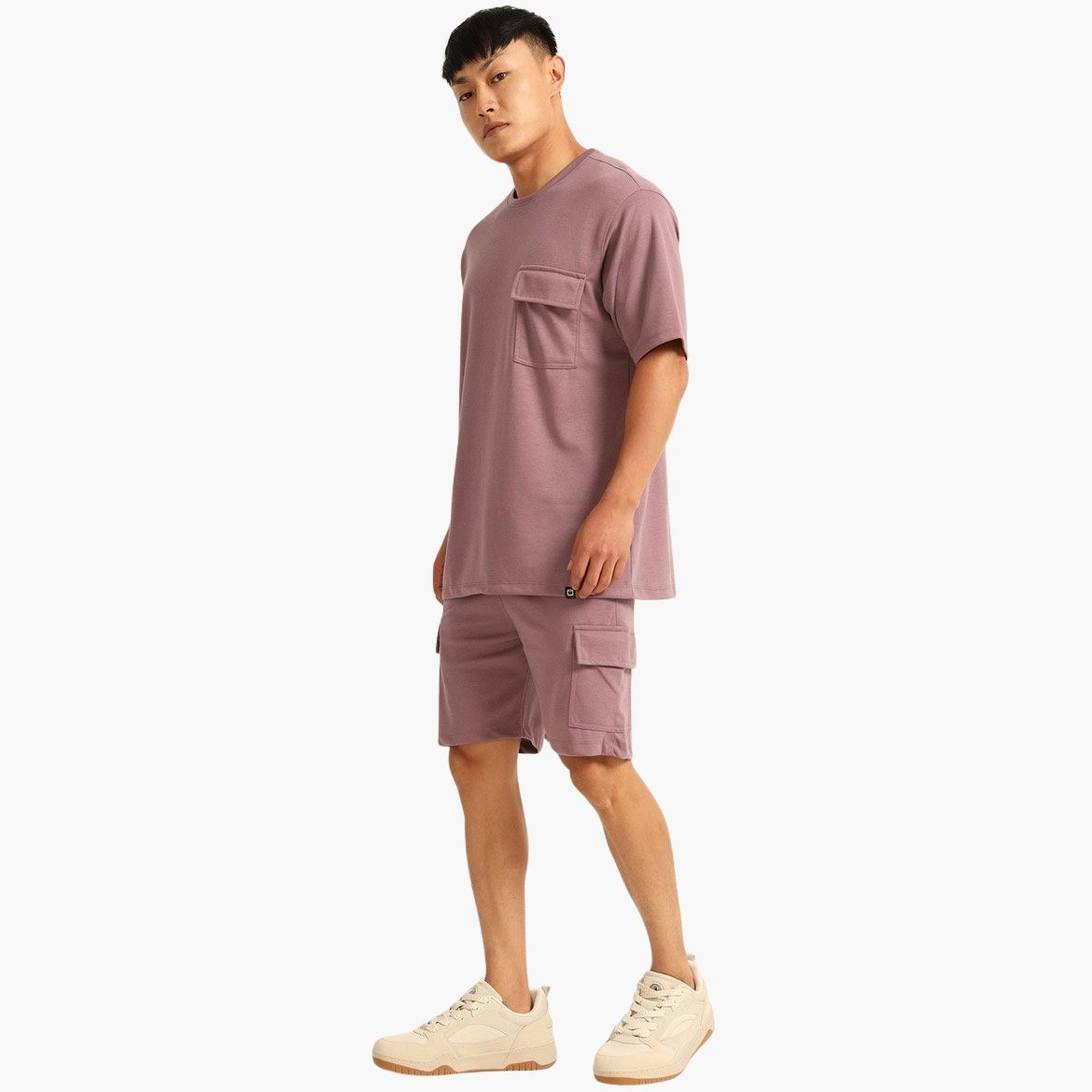 بوشيرت × ستايلي- طقم تي شيرت وشورت للرجال بأكتاف منسدلة مقاس كبير-men-clothing-coordsets-image-2