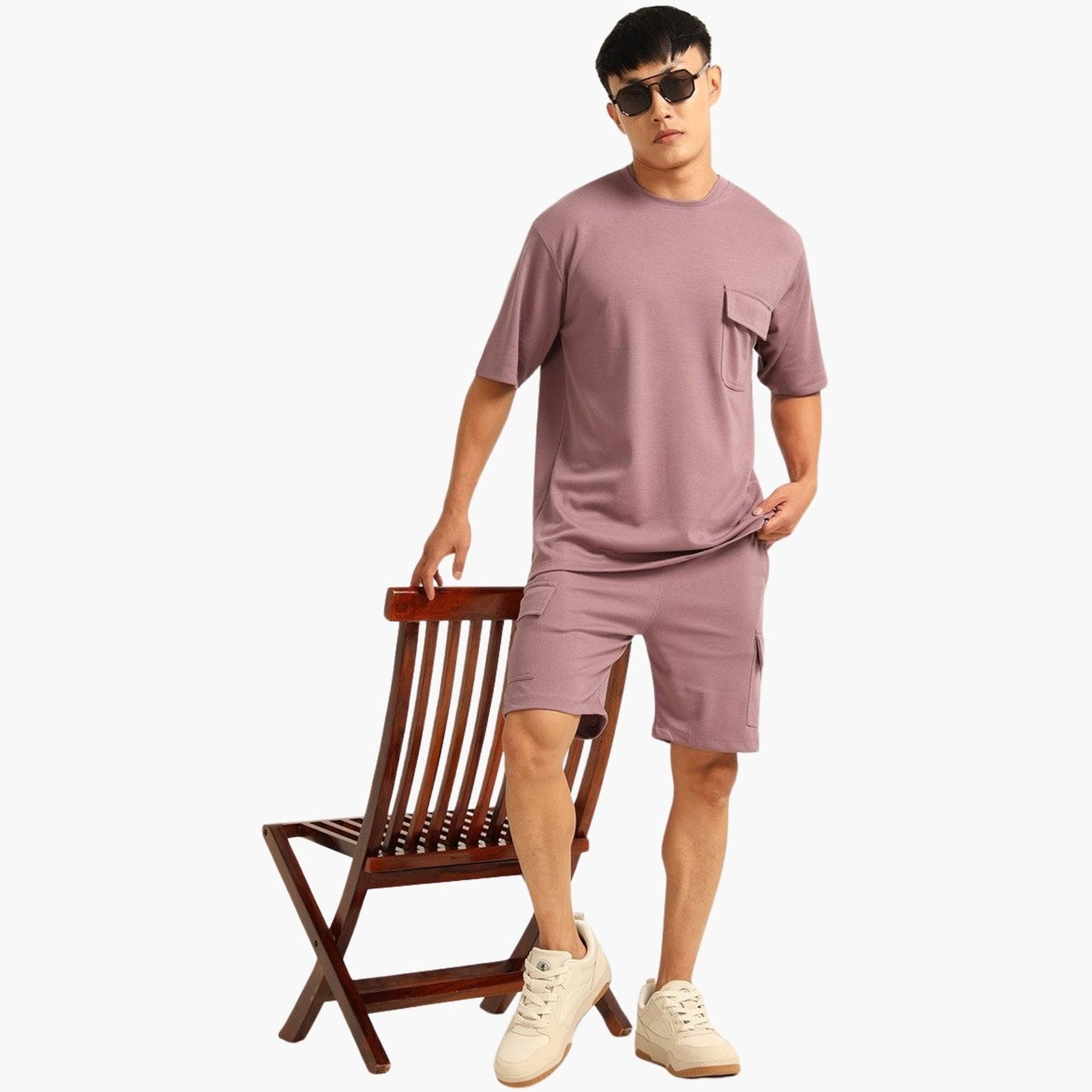 بوشيرت × ستايلي- طقم تي شيرت وشورت للرجال بأكتاف منسدلة مقاس كبير-men-clothing-coordsets-image-6
