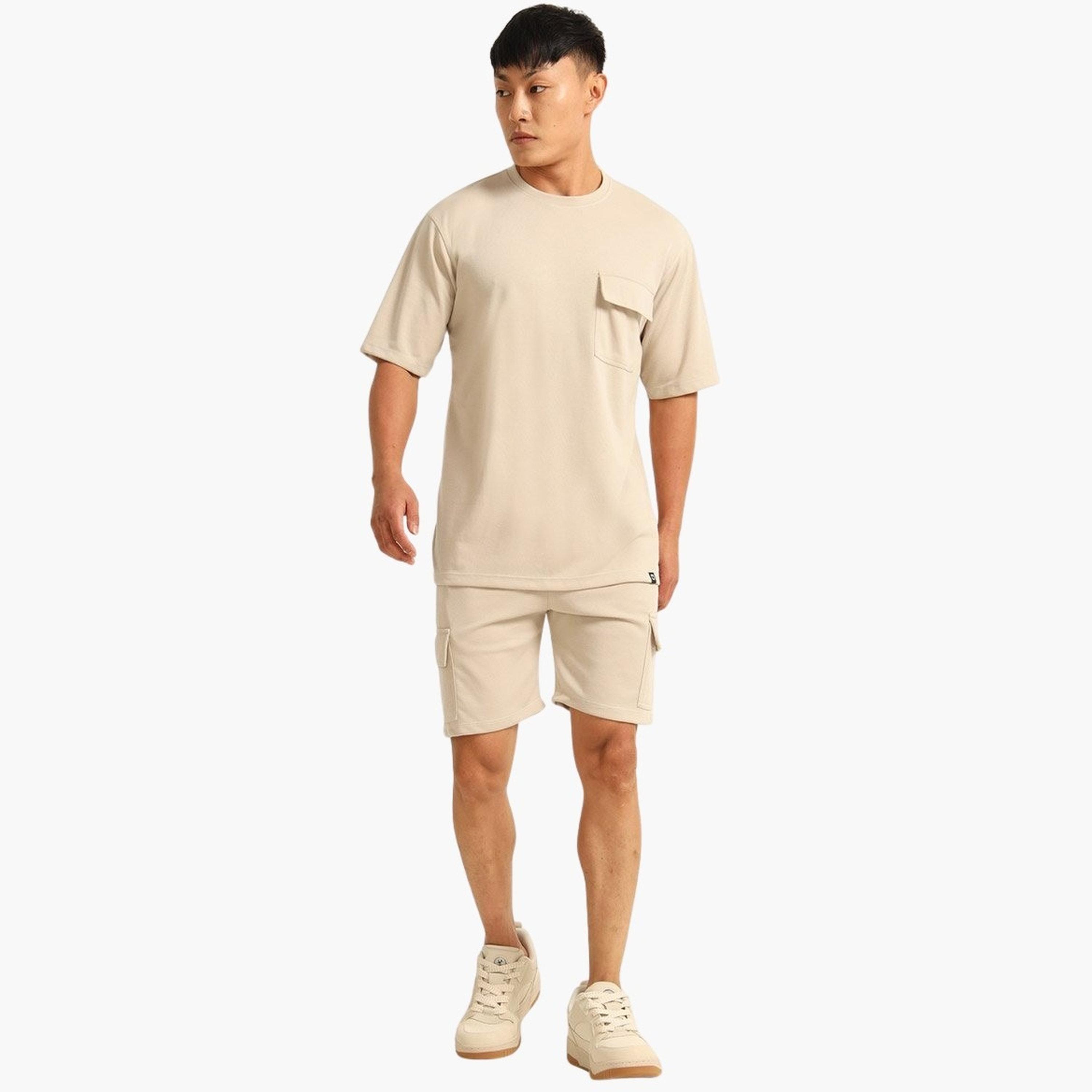 بوشيرت × ستايلي- طقم تي شيرت وشورت للرجال بأكتاف منسدلة مقاس كبير-men-clothing-coordsets-image-1