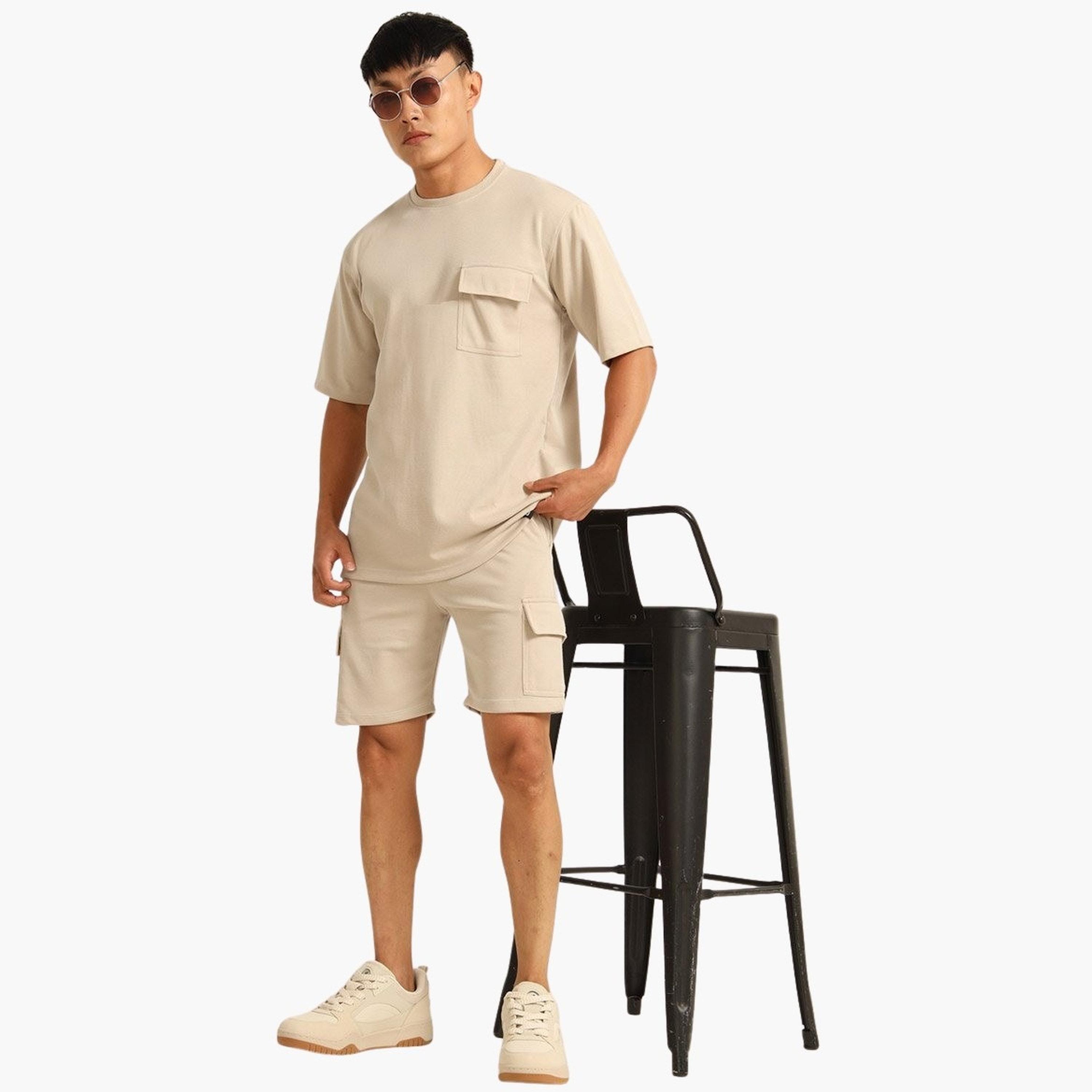 بوشيرت × ستايلي- طقم تي شيرت وشورت للرجال بأكتاف منسدلة مقاس كبير-men-clothing-coordsets-image-6