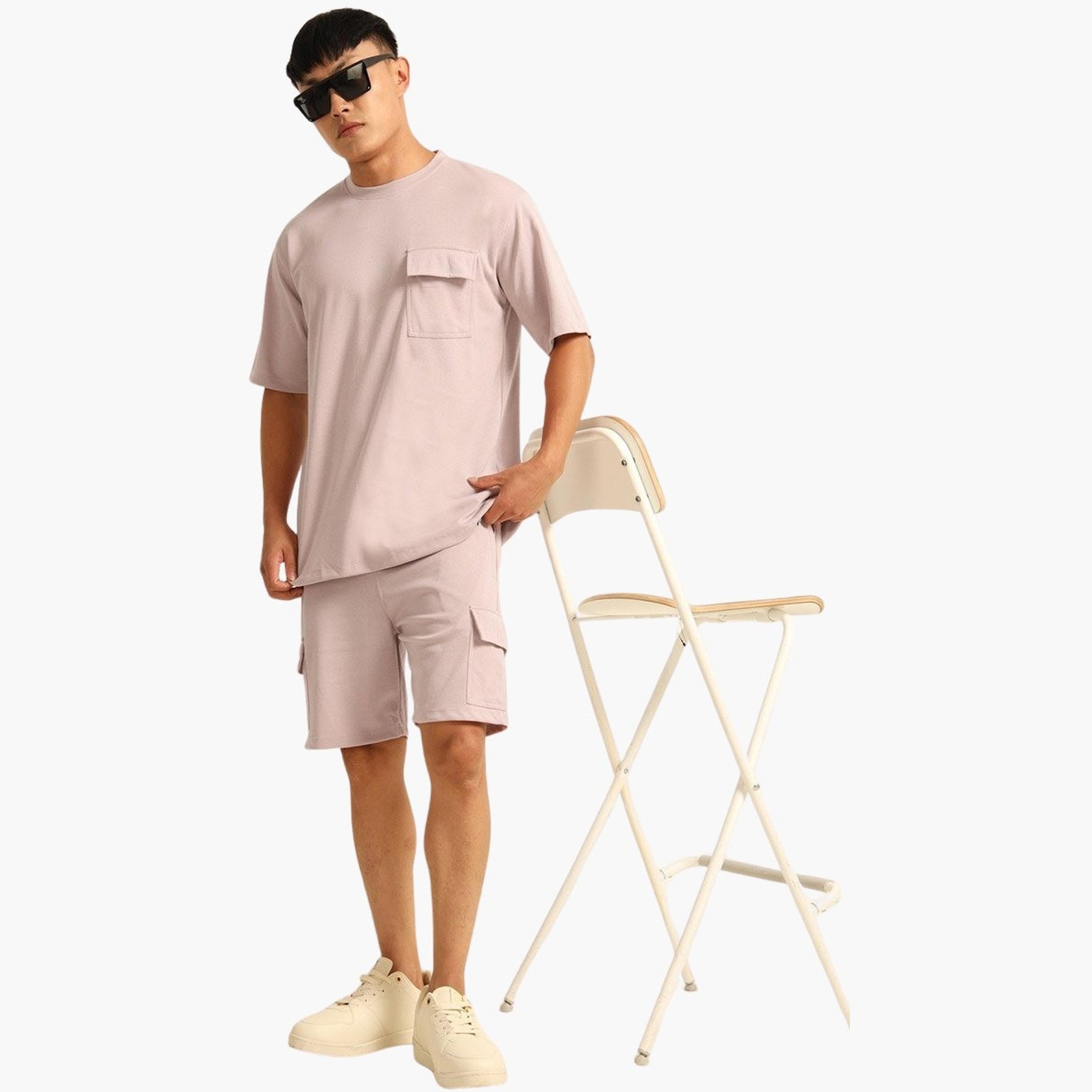 بوشيرت × ستايلي- طقم تي شيرت وشورت للرجال بأكتاف منسدلة مقاس كبير-men-clothing-coordsets-image-6