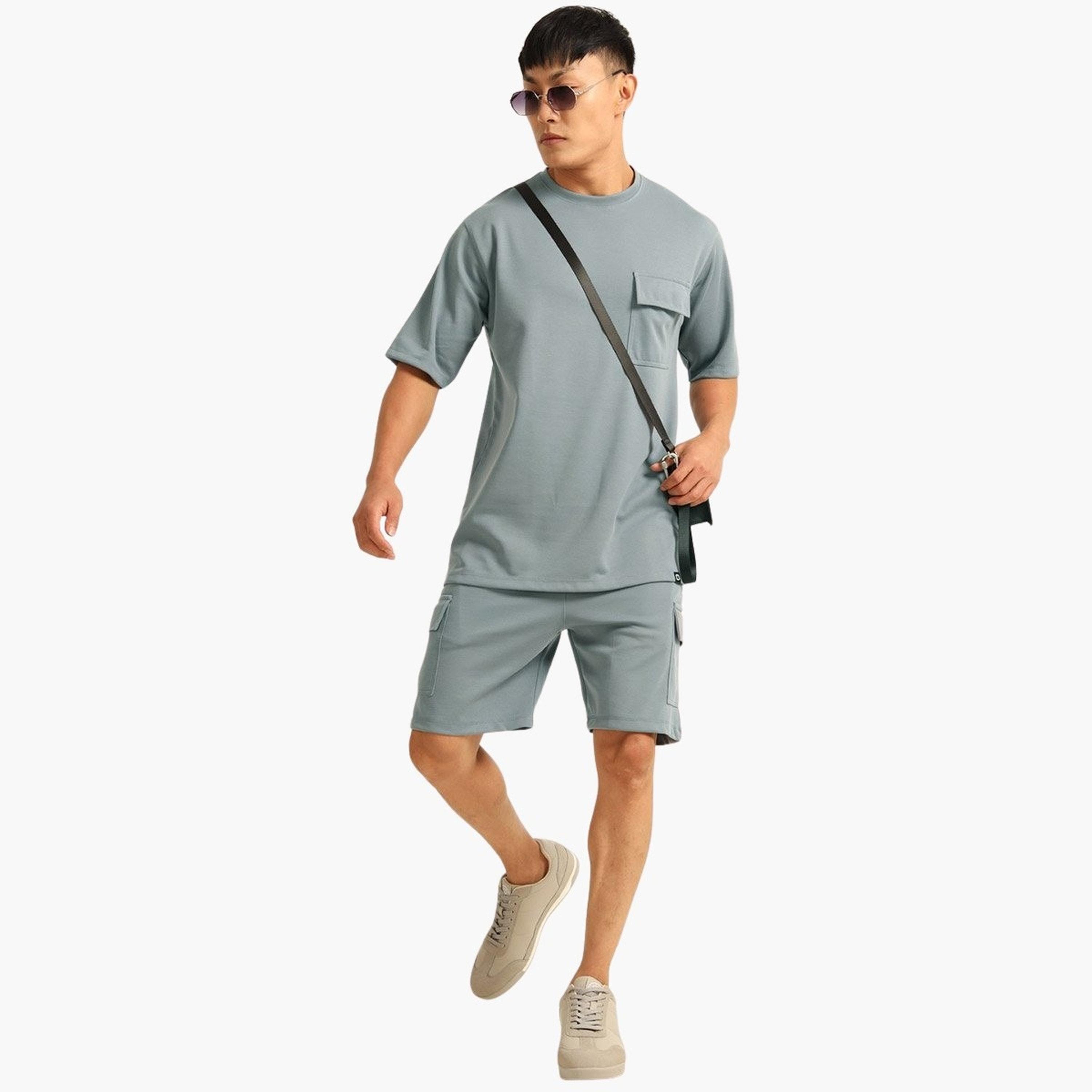 بوشيرت × ستايلي- طقم تي شيرت وشورت للرجال بأكتاف منسدلة مقاس كبير-men-clothing-coordsets-image-6