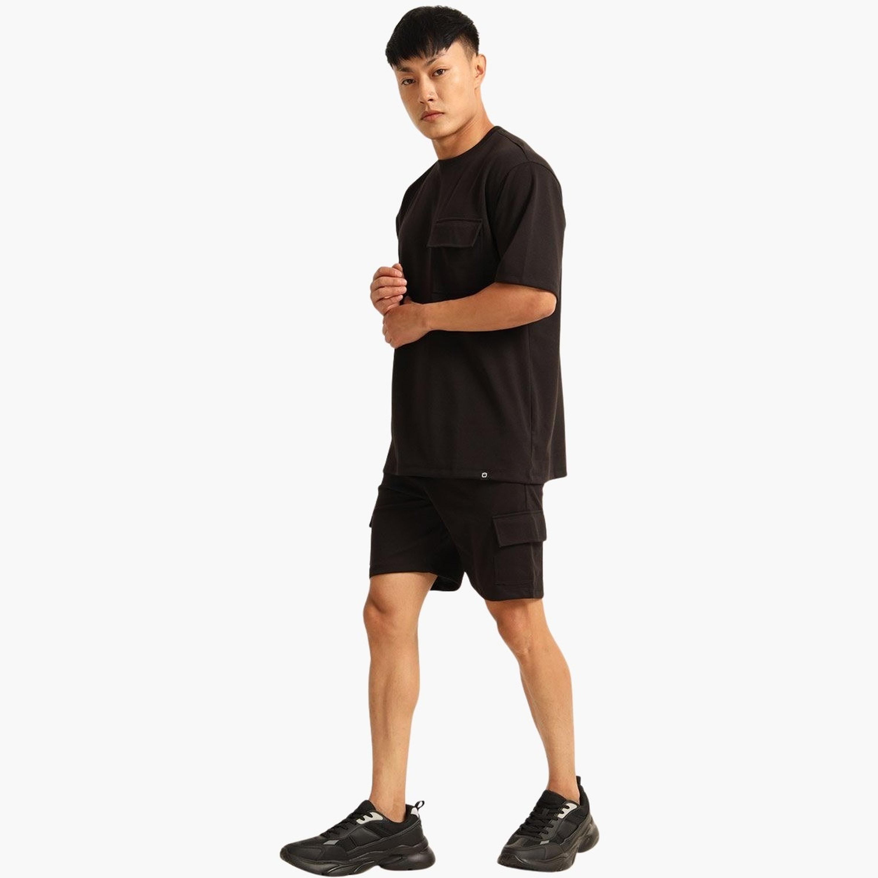 بوشيرت × ستايلي- طقم تي شيرت وشورت للرجال بأكتاف منسدلة مقاس كبير-men-clothing-coordsets-image-3