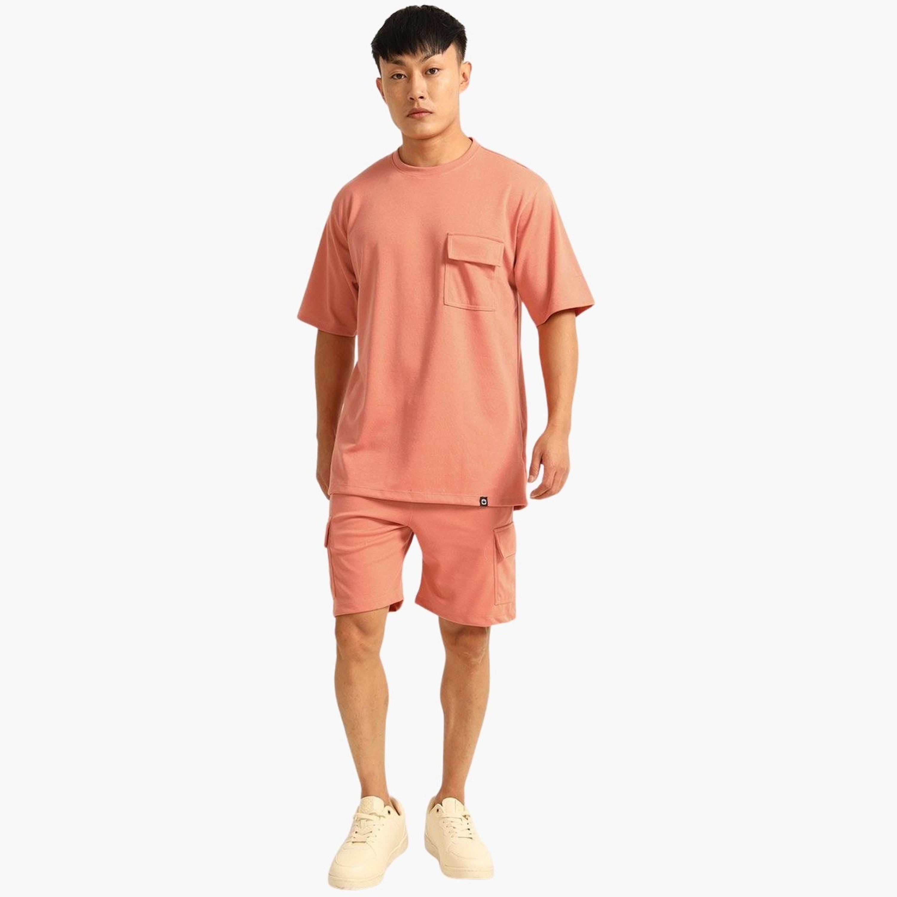 بوشيرت × ستايلي- طقم تي شيرت وشورت للرجال بأكتاف منسدلة مقاس كبير-men-clothing-coordsets-image-1