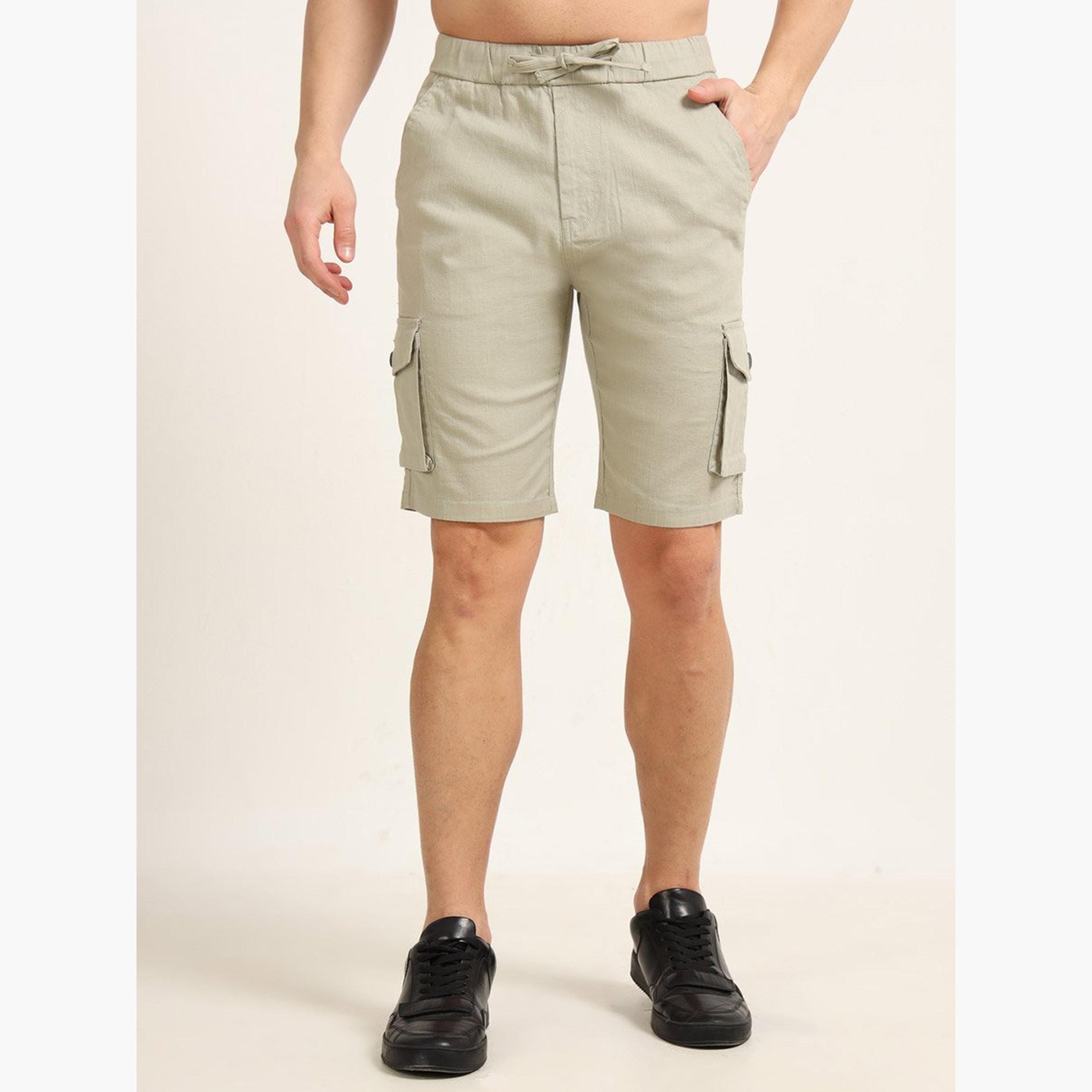 بوشيرت × ستايلي - شورت كارغو كتان أخضر للرجال-men-clothing-bottoms-shorts-image-2