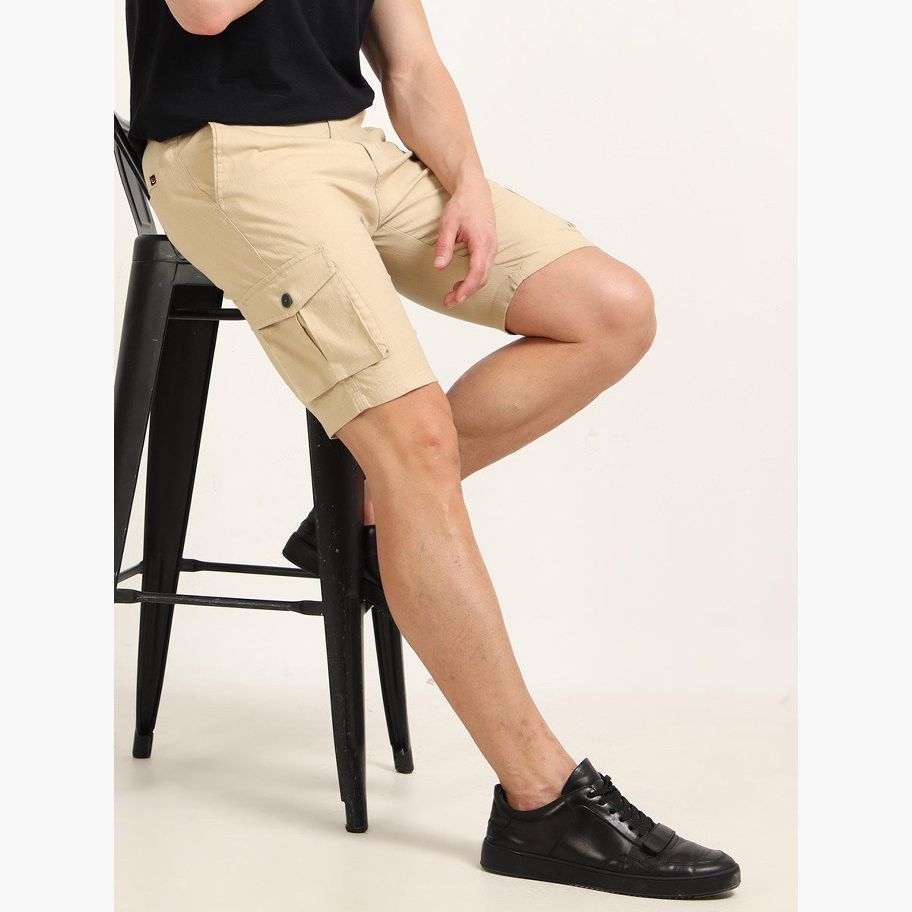 Bushirt X Styli Men Beige Cargo Linen Shorts-men-clothing-bottoms-shorts-image-1