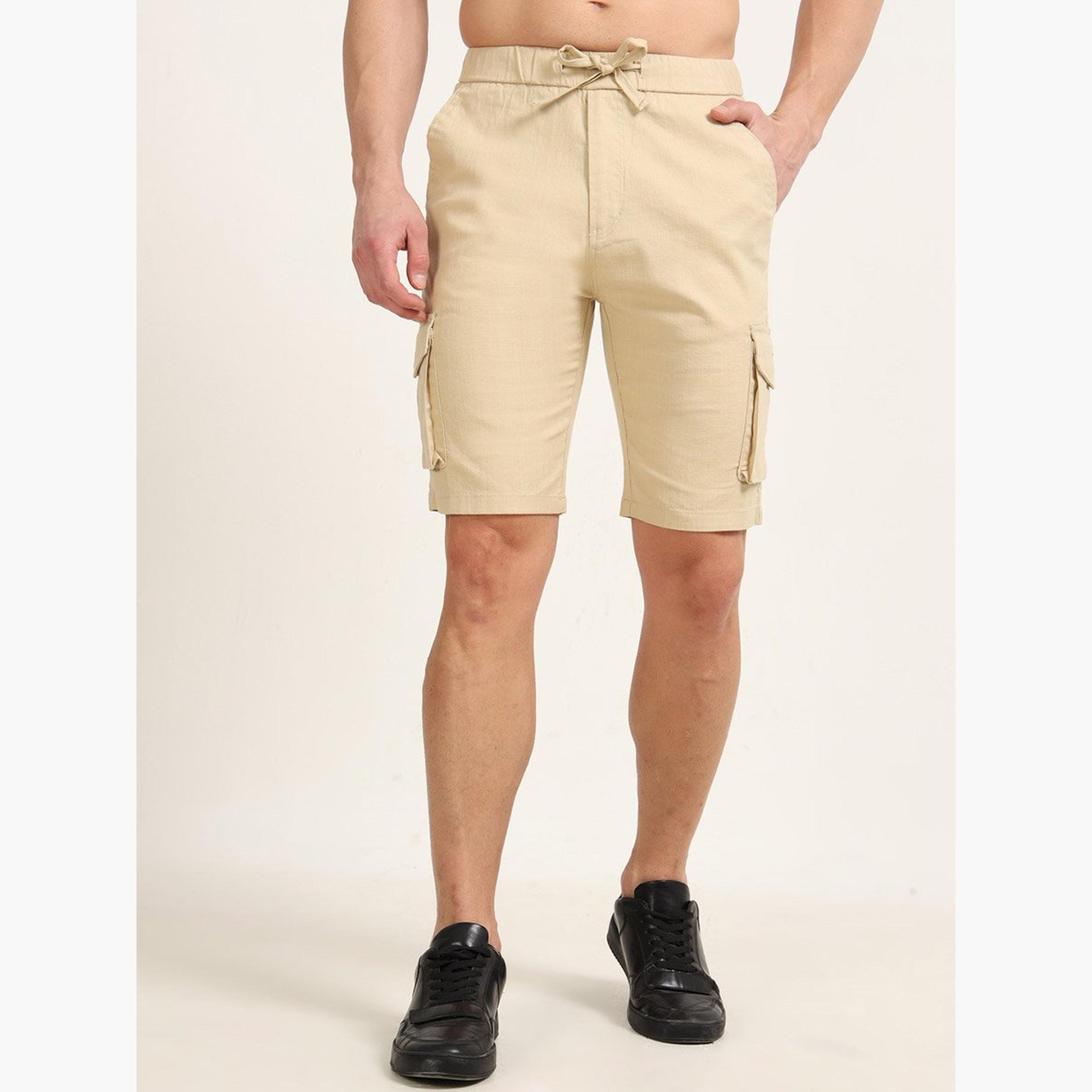 Bushirt X Styli Men Beige Cargo Linen Shorts-men-clothing-bottoms-shorts-image-2