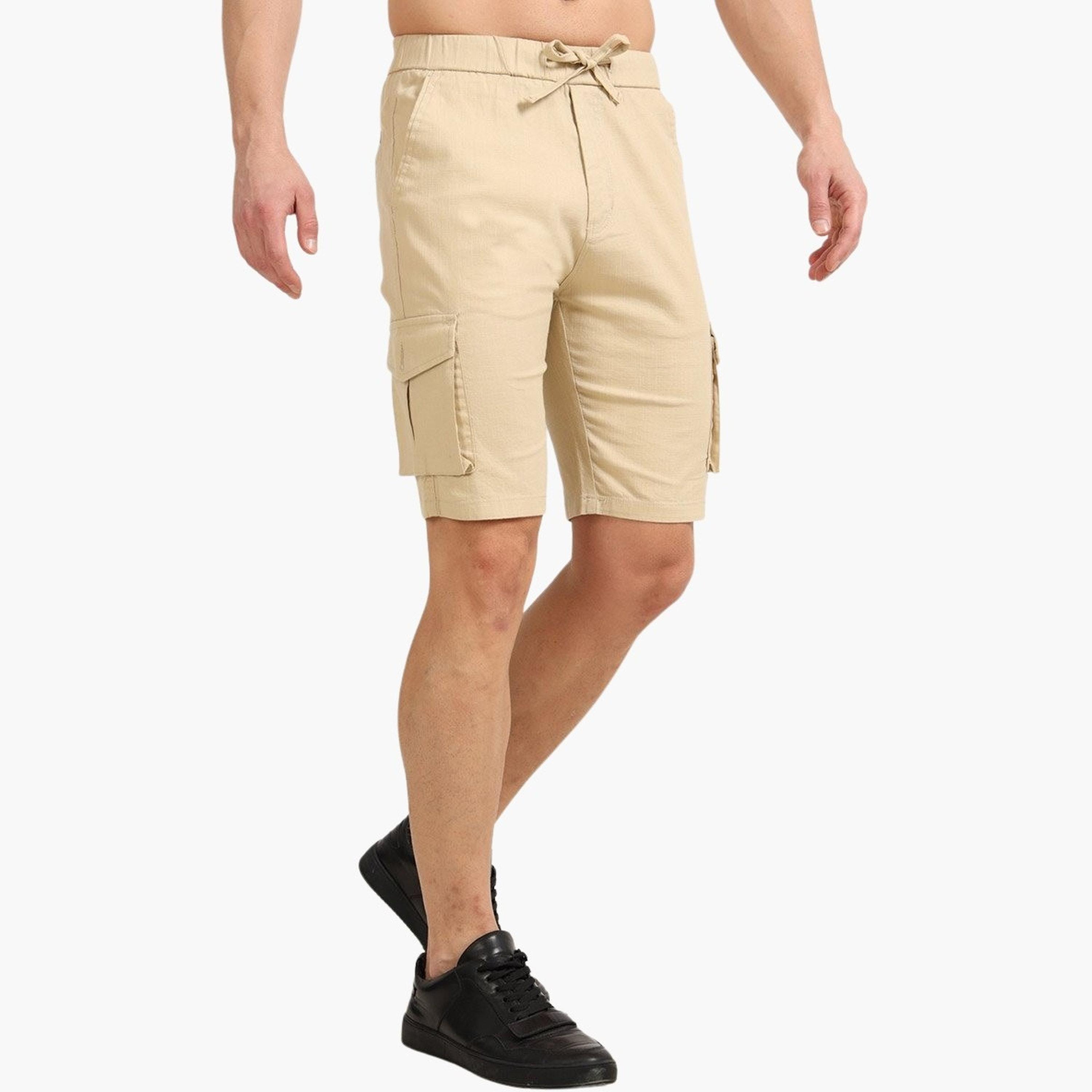بوشيرت × ستايلي - شورت كارغو كتان بيج للرجال-men-clothing-bottoms-shorts-image-3