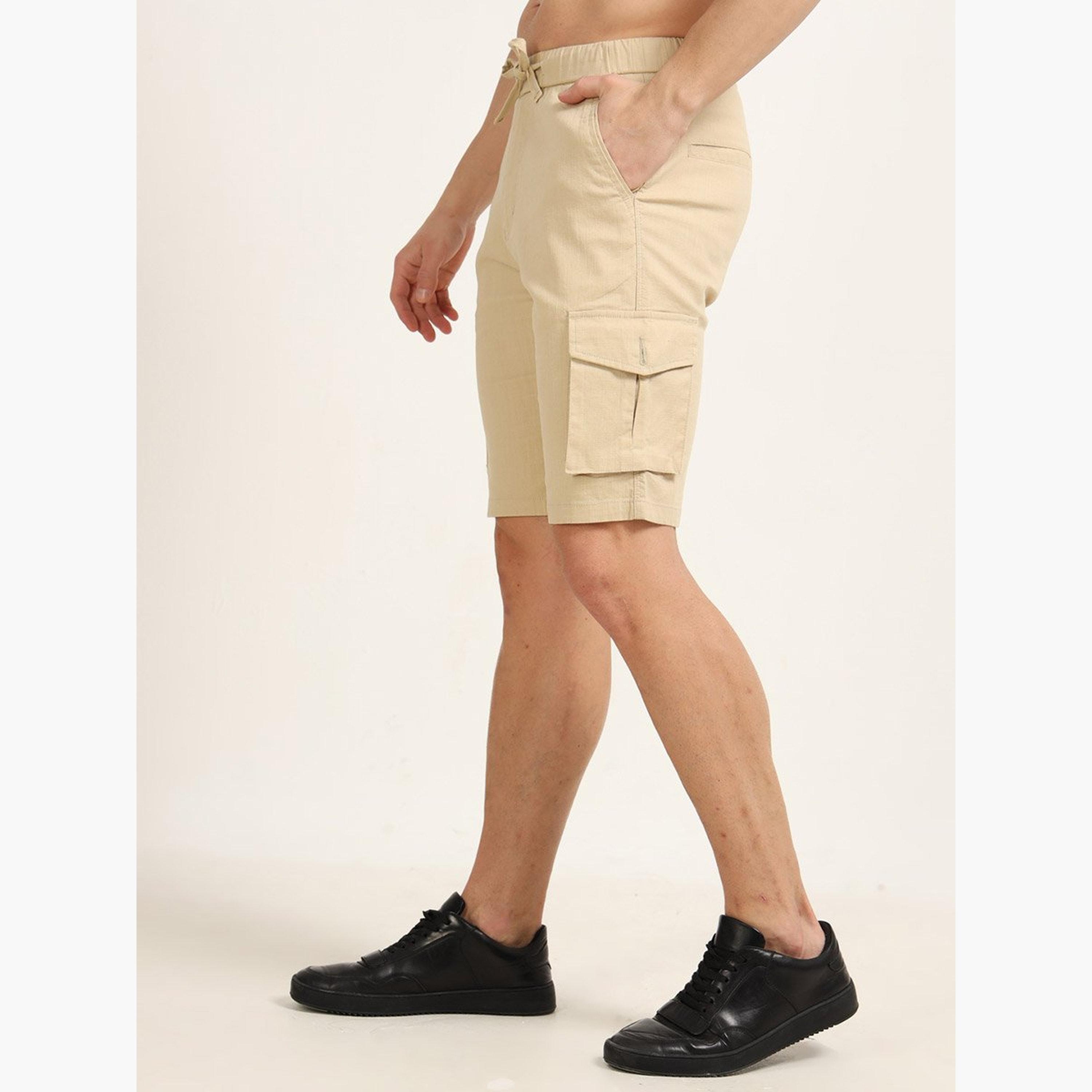 Bushirt X Styli Men Beige Cargo Linen Shorts-men-clothing-bottoms-shorts-image-4