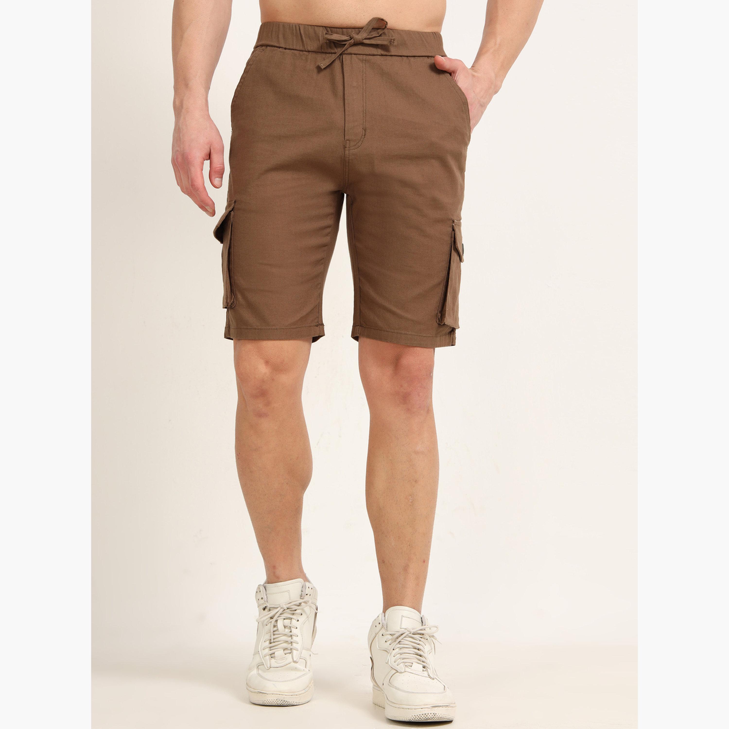 بوشيرت - شورت كارغو بني من الكتان-men-clothing-bottoms-shorts-image-1