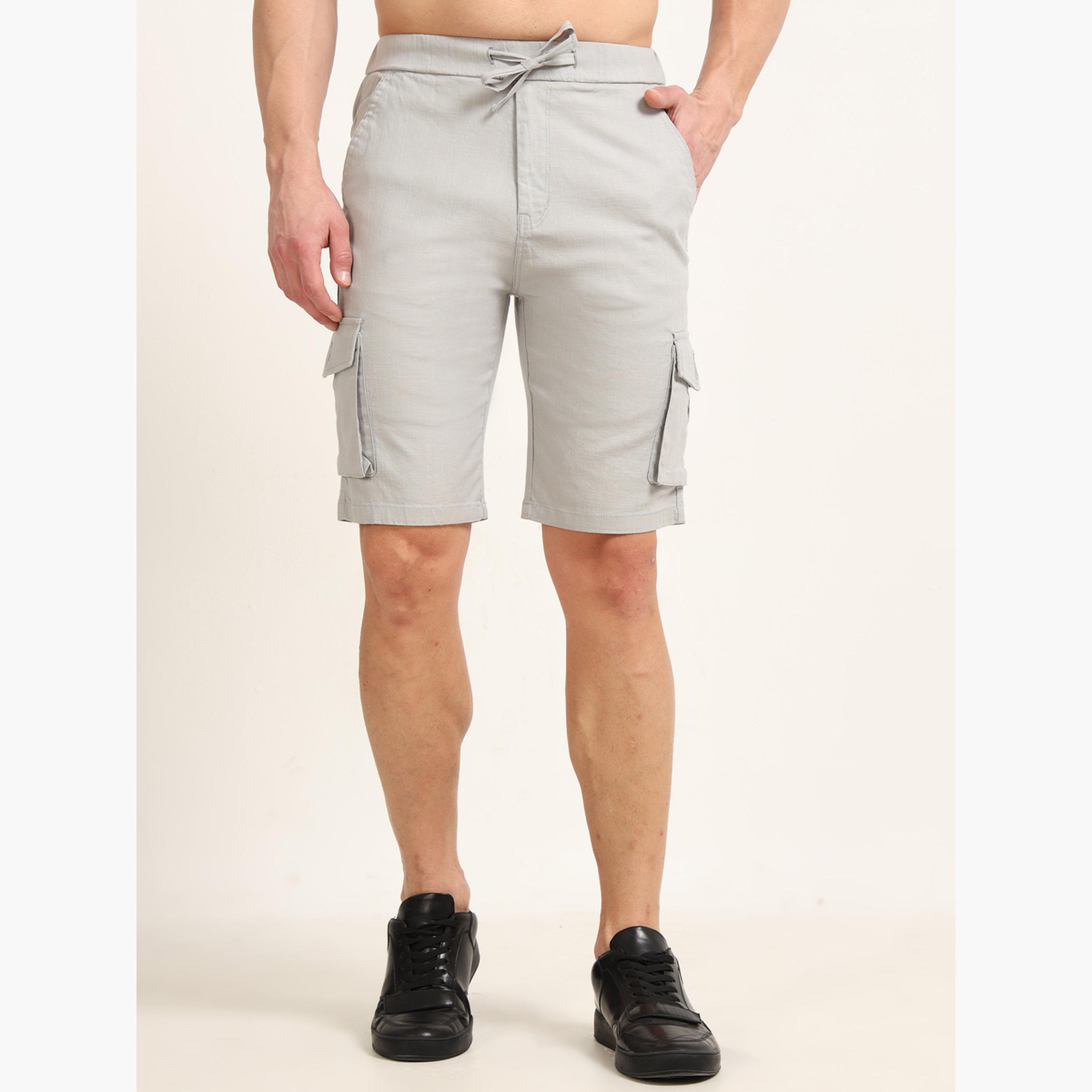 بوشيرت - شورت كارغو رمادي من الكتان-men-clothing-bottoms-shorts-image-1