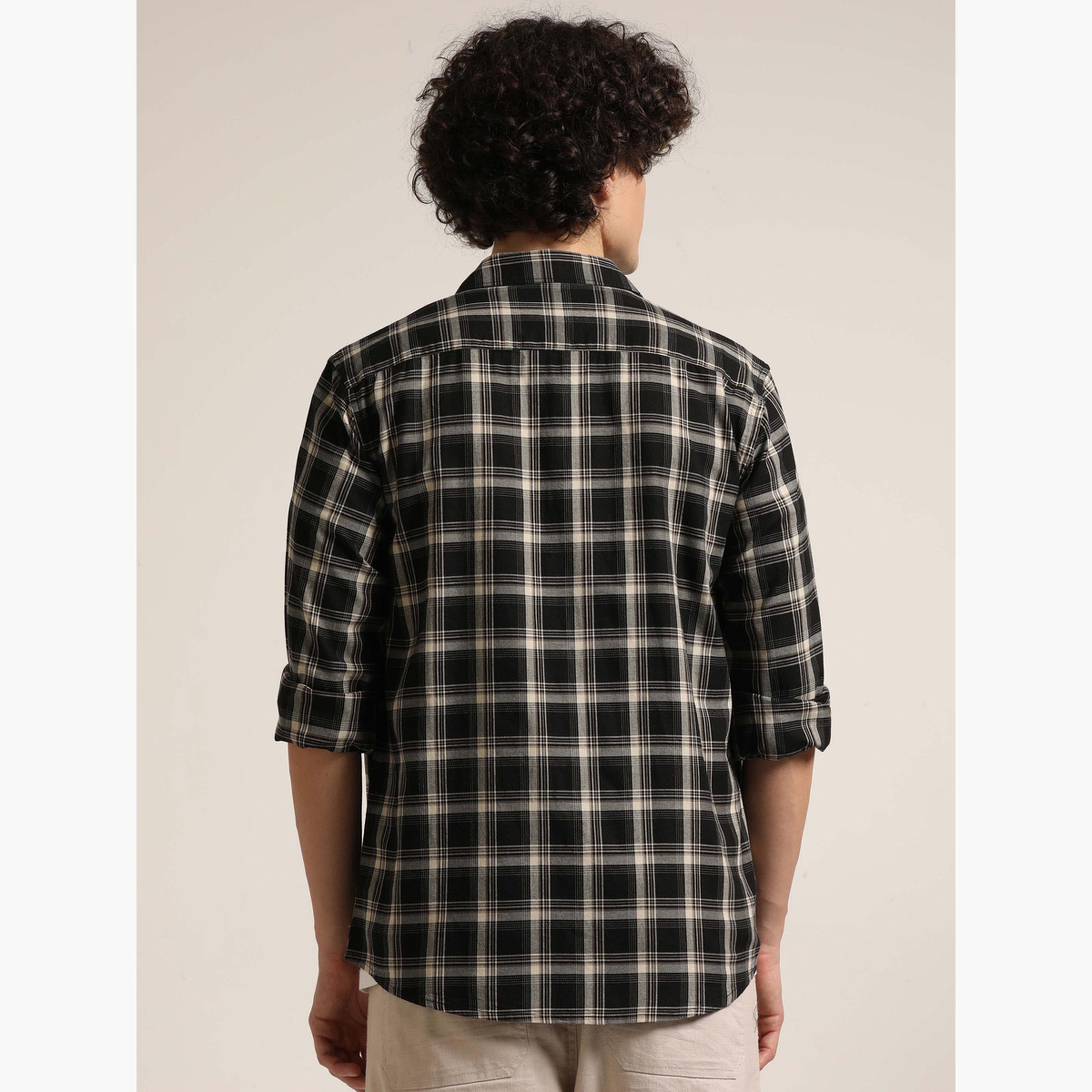 Bushirt Men Black Checked Spread Collar Shirt-men-clothing-shirts-image-3