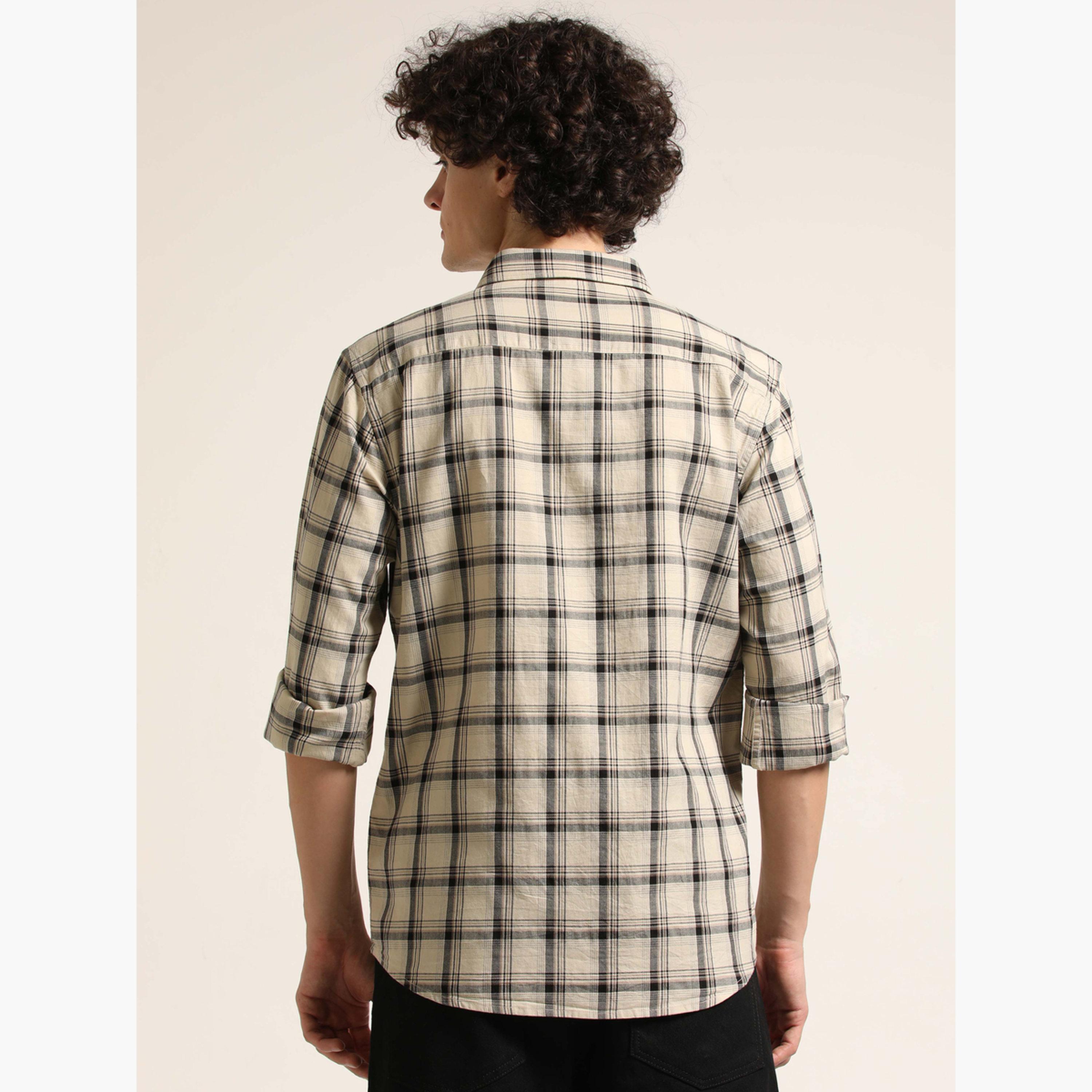بوشيرت - قميص رجالي كاجوال منقوش لون بيج-men-clothing-shirts-image-3