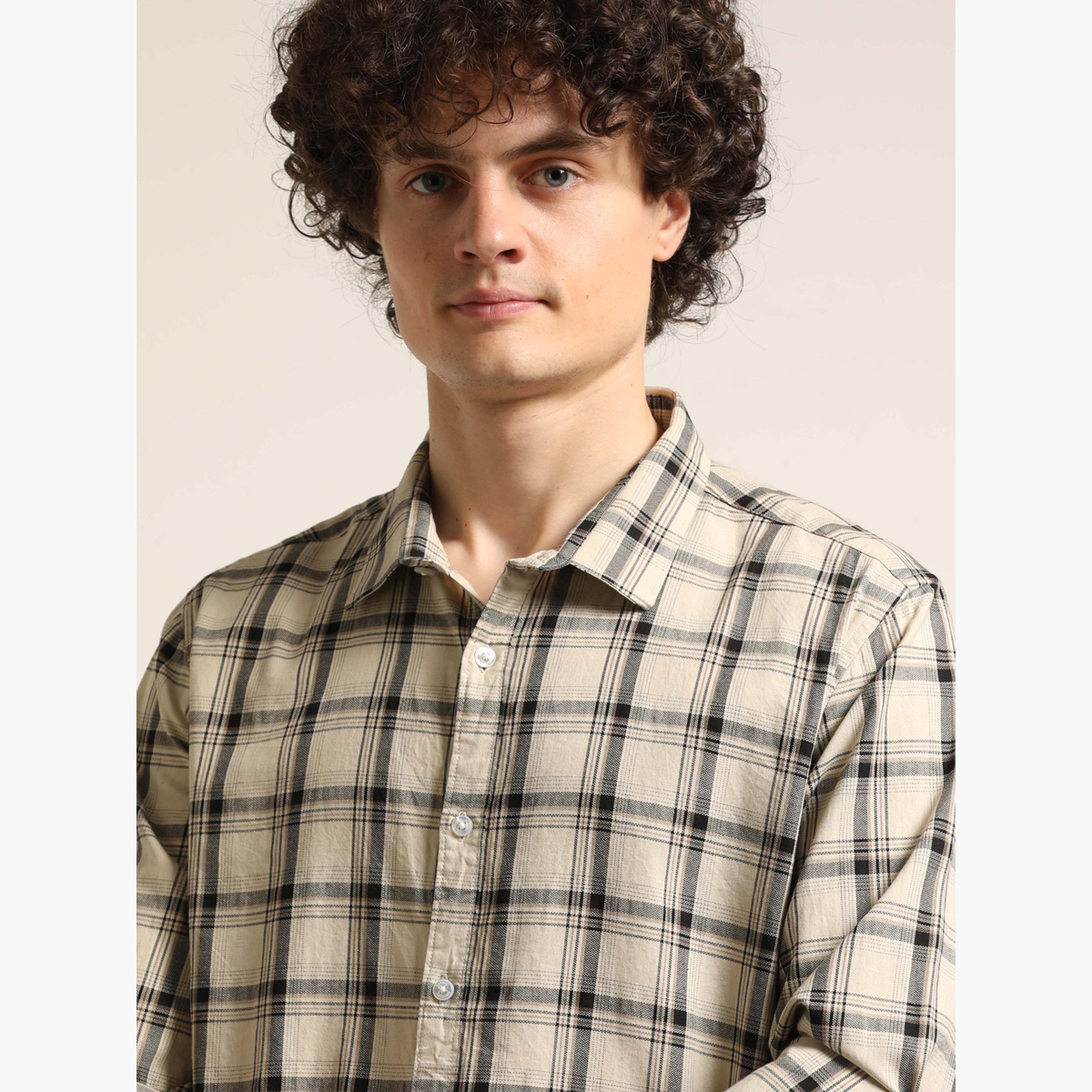 Bushirt Men Beige Checked Casual Shirt-men-clothing-shirts-image-4