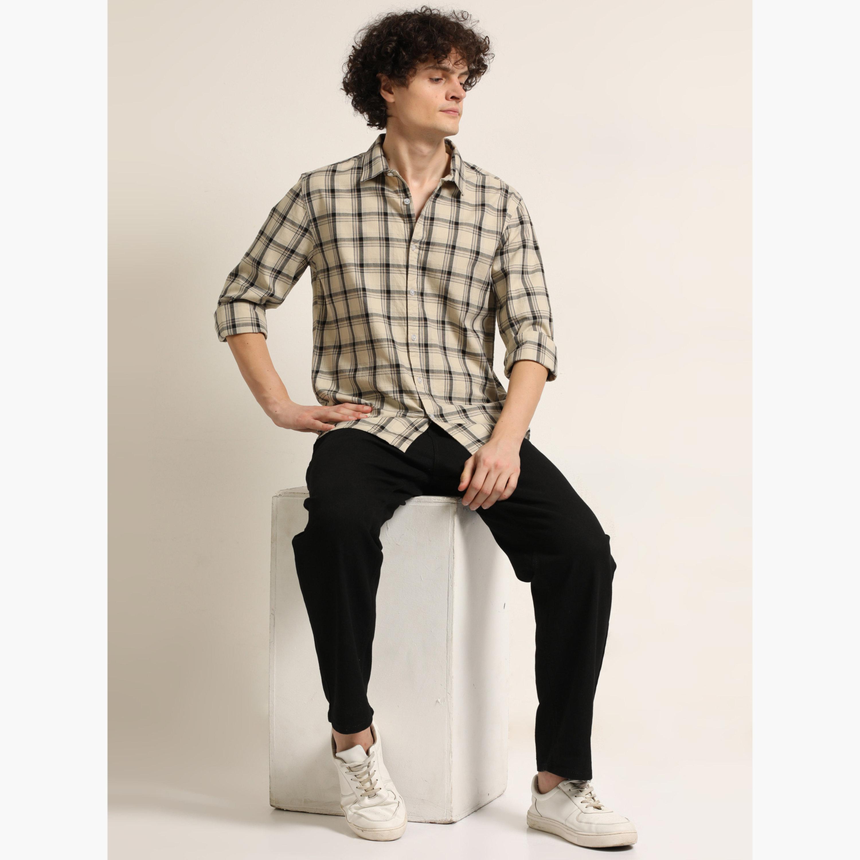 Bushirt Men Beige Checked Casual Shirt-men-clothing-shirts-image-5