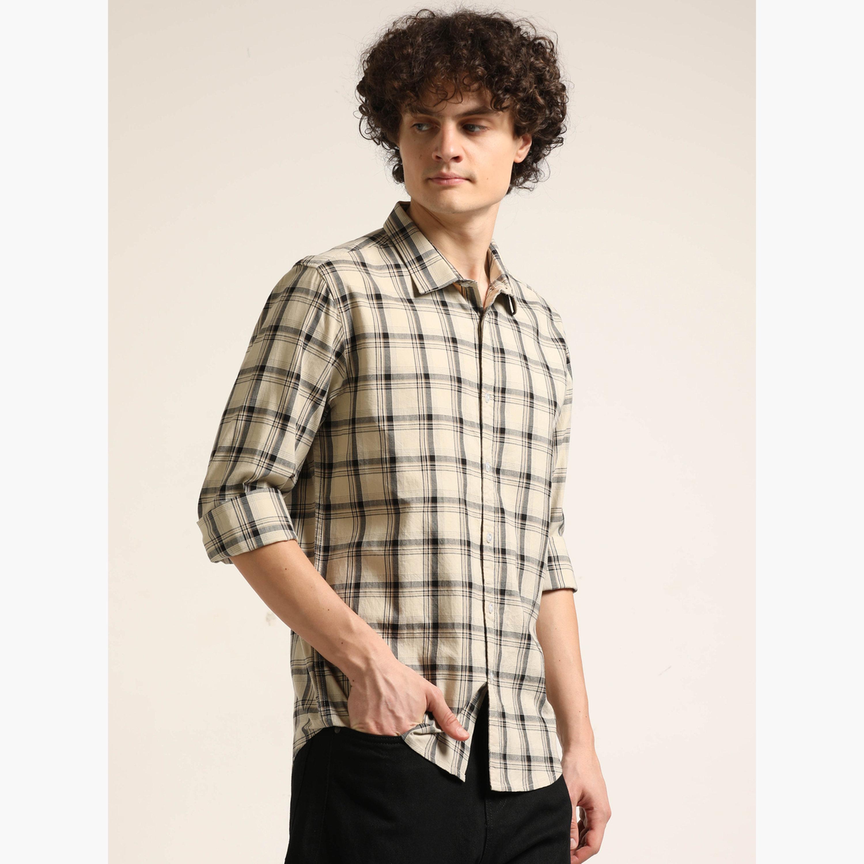 بوشيرت - قميص رجالي كاجوال منقوش لون بيج-men-clothing-shirts-image-6