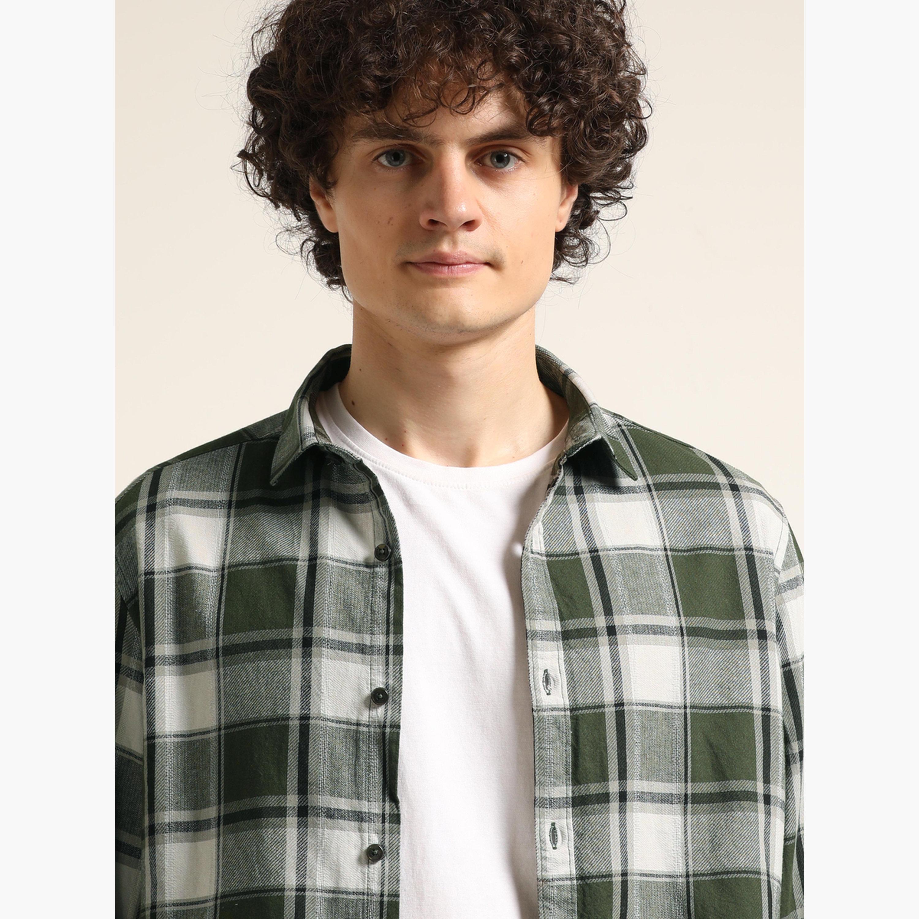 Bushirt Men Olive Checked Flannel Shirt-men-clothing-shirts-image-4