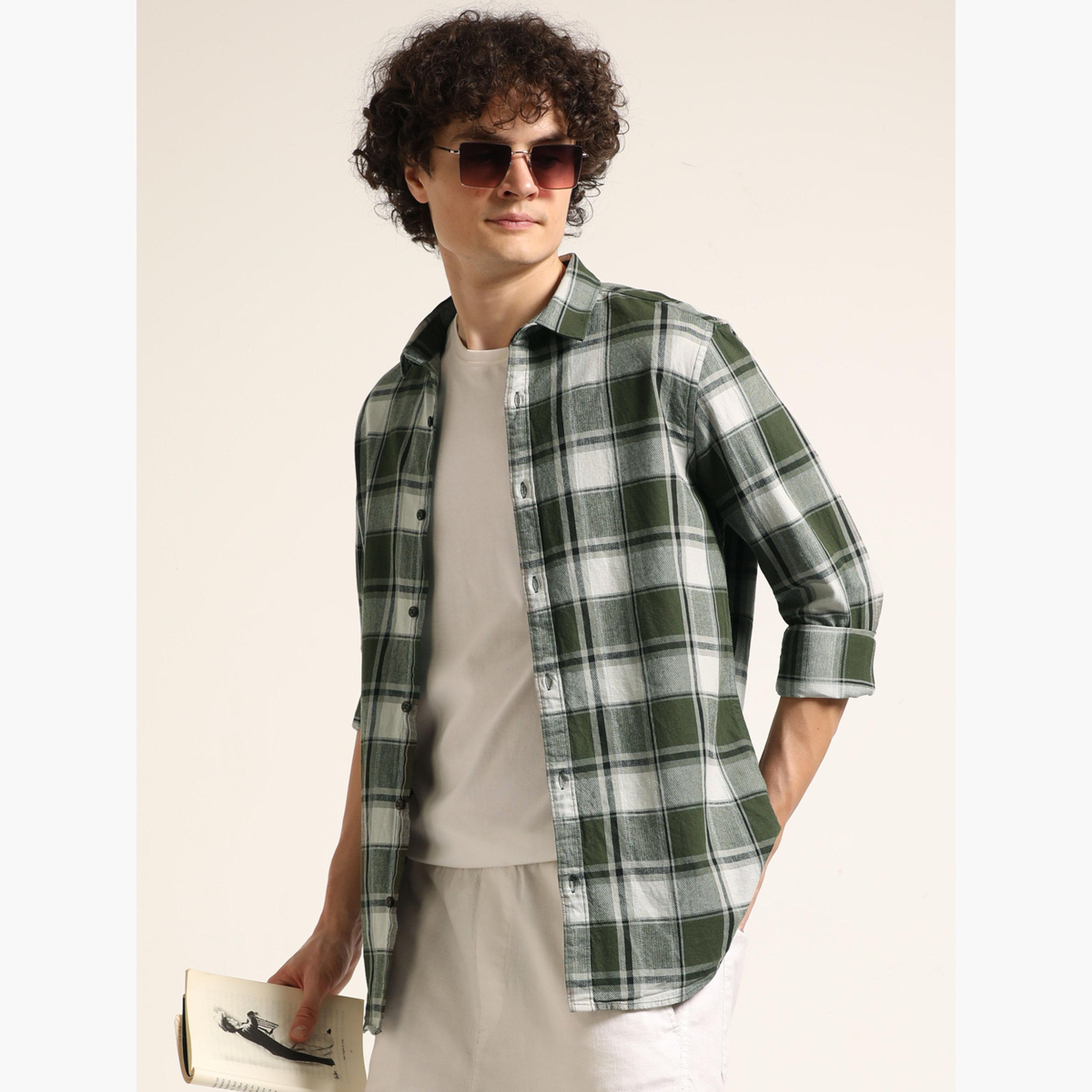 Bushirt Men Olive Checked Flannel Shirt-men-clothing-shirts-image-5