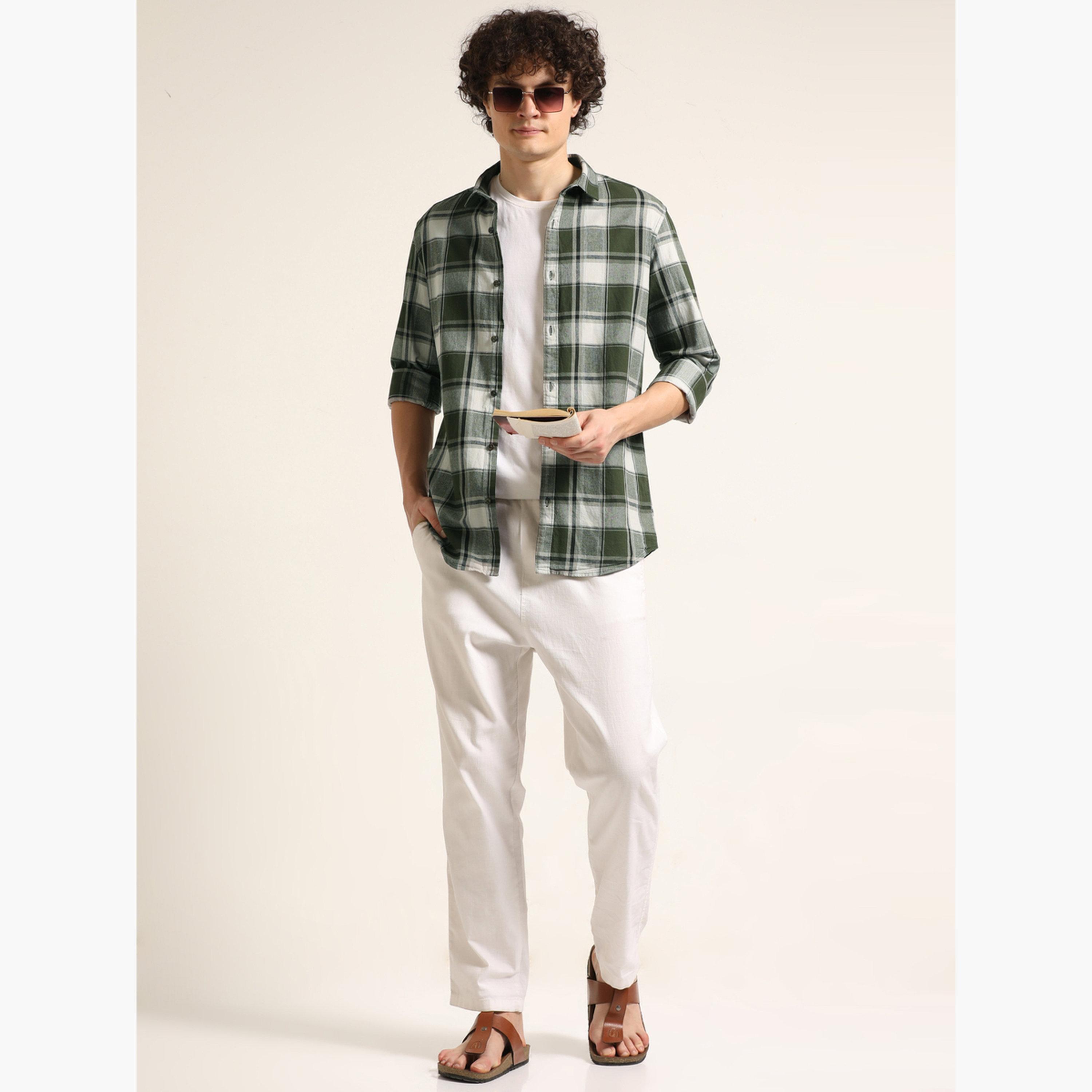 Bushirt Men Olive Checked Flannel Shirt-men-clothing-shirts-image-6