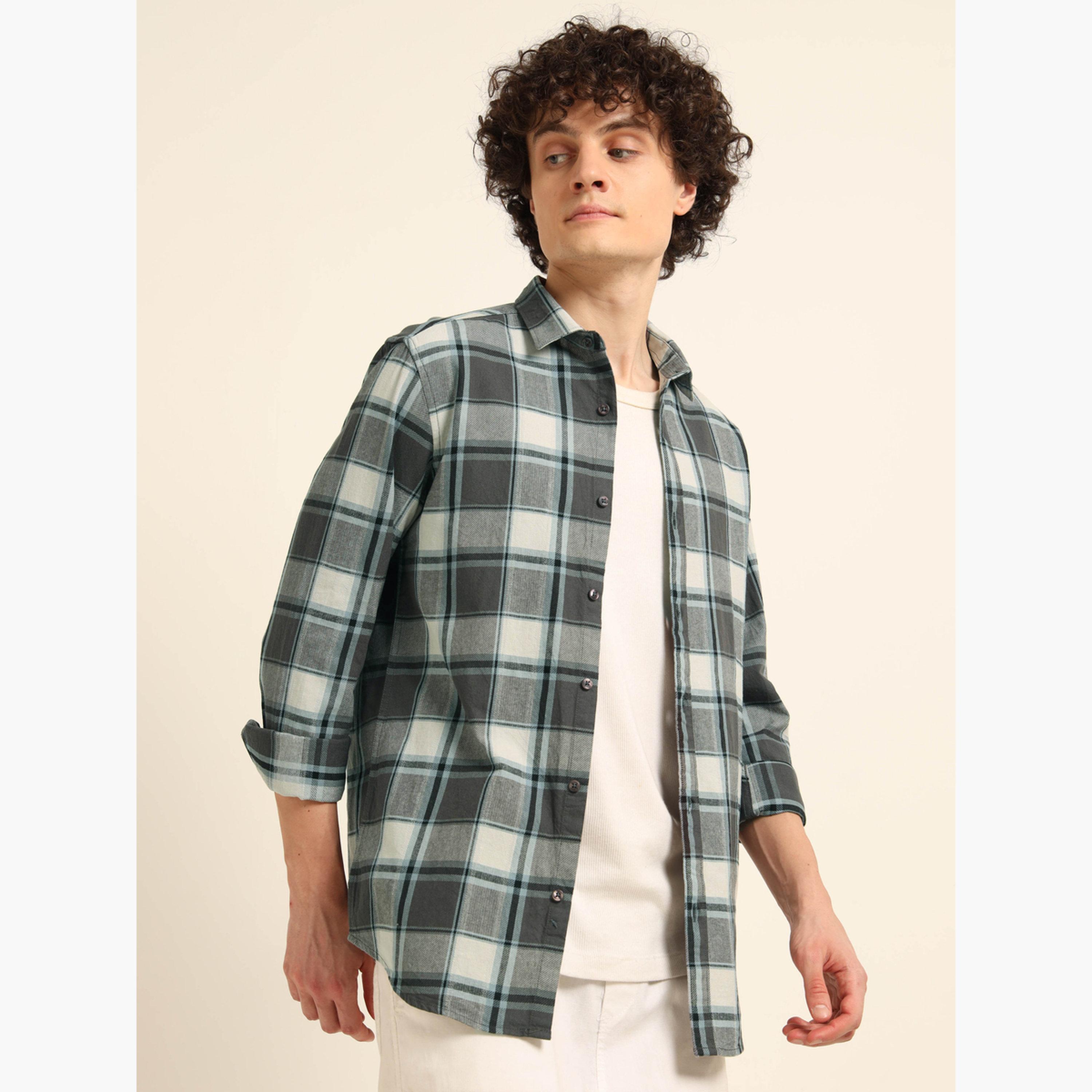 بوشيرت - قميص رجالي من الفلانيل لون رمادي المنقوش-men-clothing-shirts-image-1