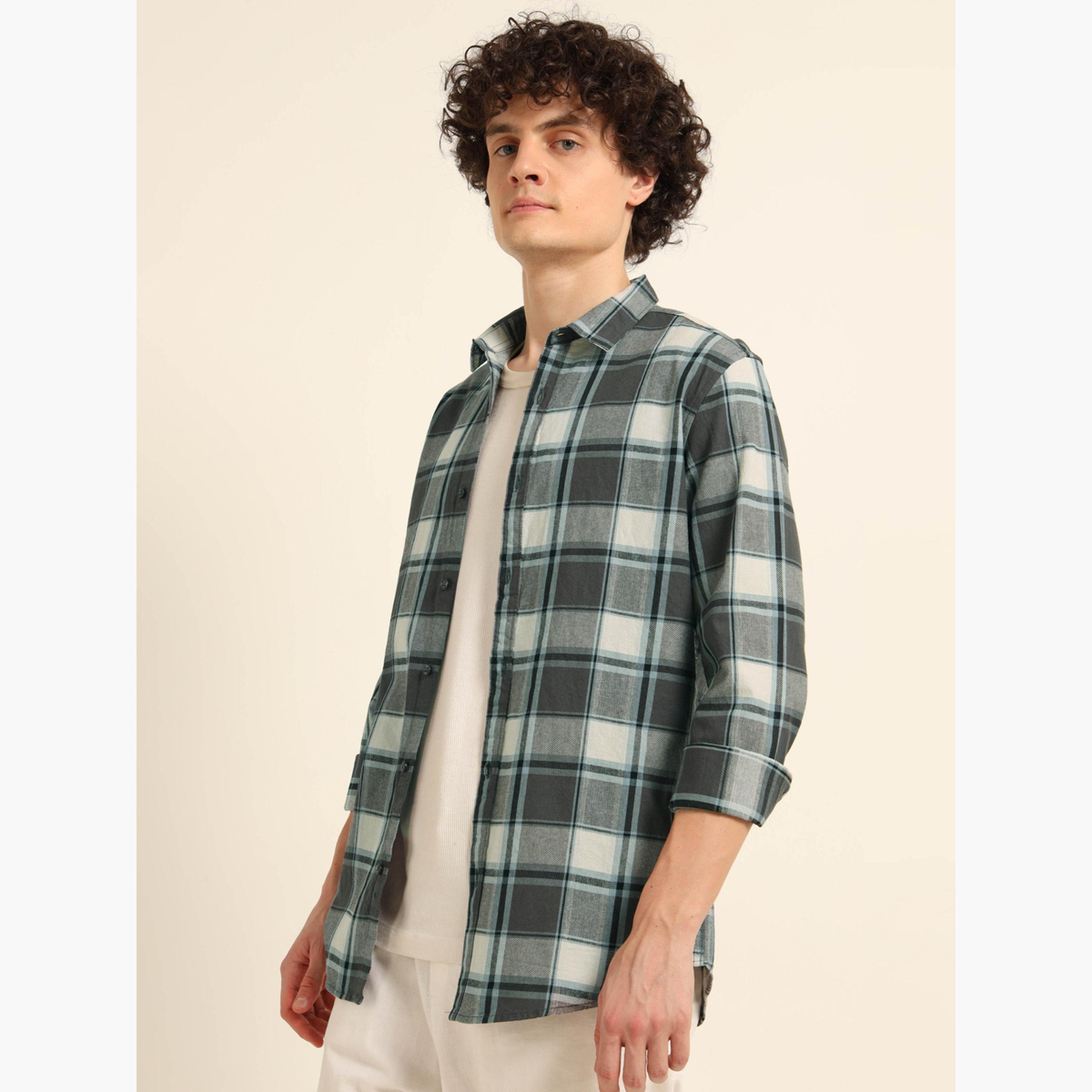 Bushirt Men Grey Checked Flannel Shirt-men-clothing-shirts-image-2