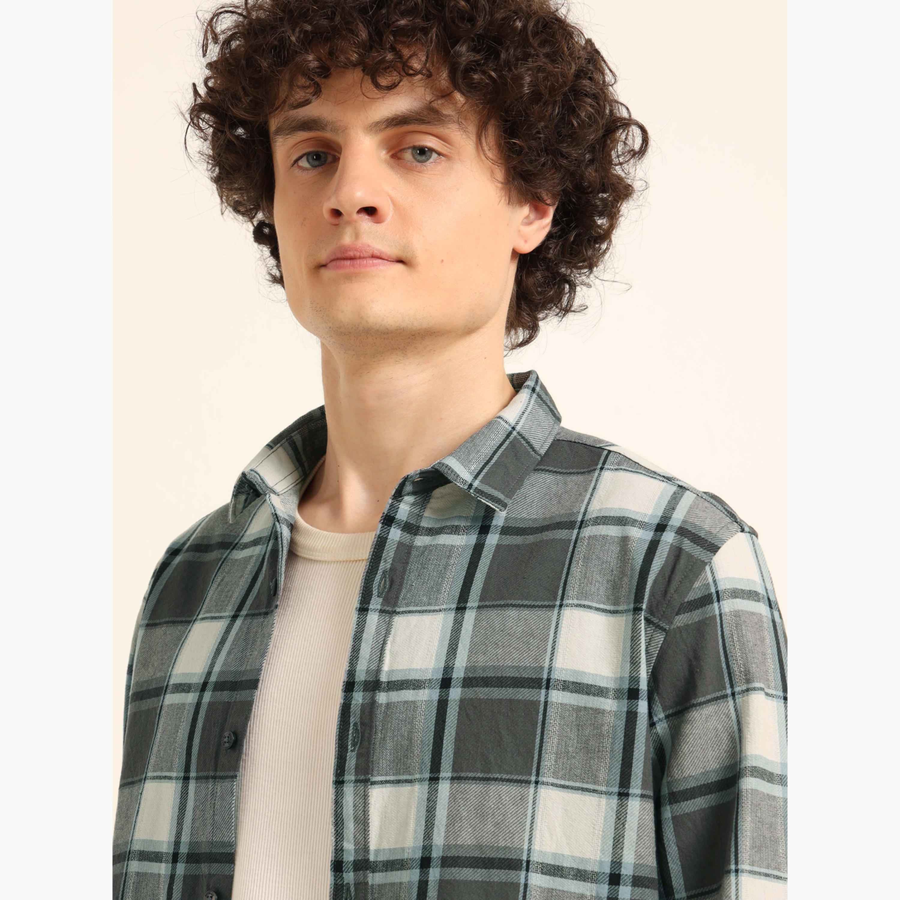 Bushirt Men Grey Checked Flannel Shirt-men-clothing-shirts-image-4