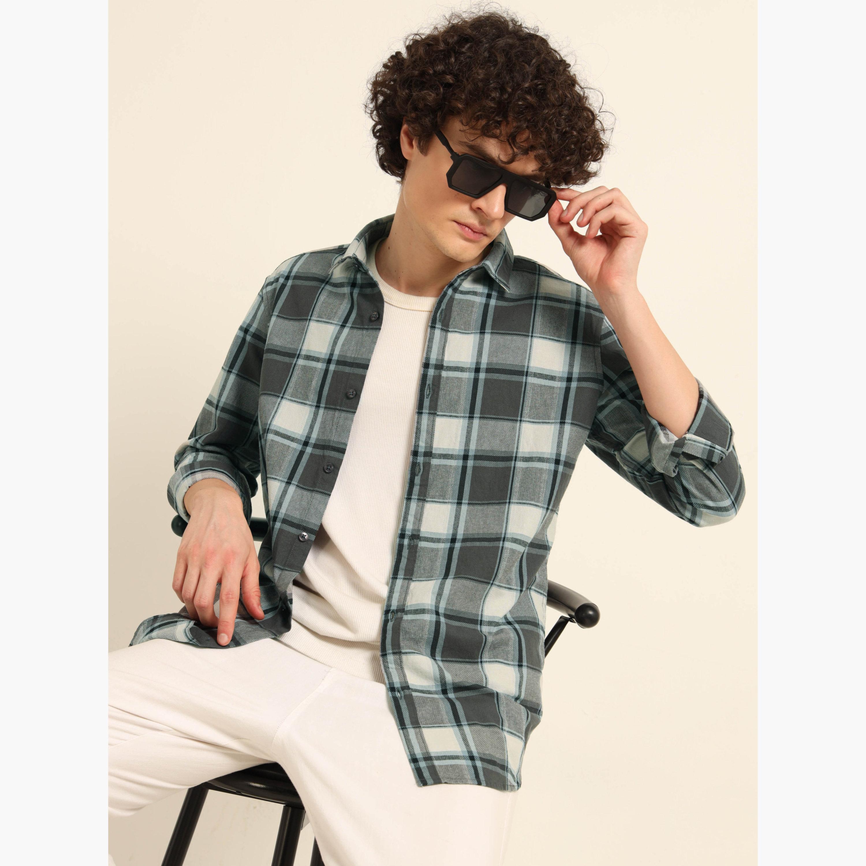 بوشيرت - قميص رجالي من الفلانيل لون رمادي المنقوش-men-clothing-shirts-image-5