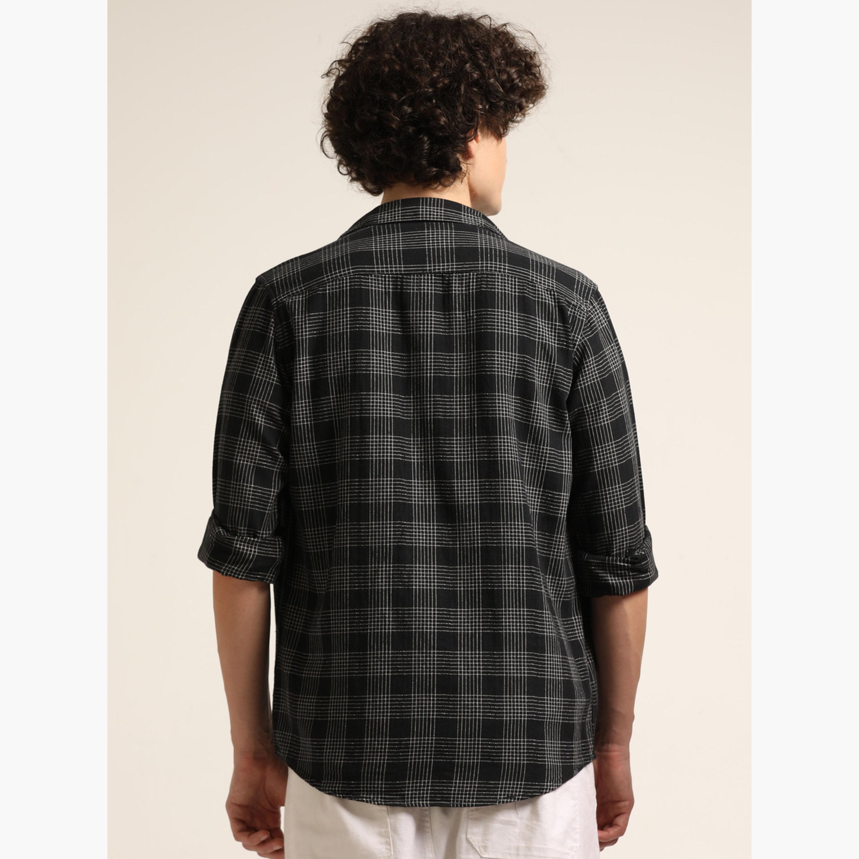 Bushirt Men Black Checked Spread Collar Shirt-men-clothing-shirts-image-3