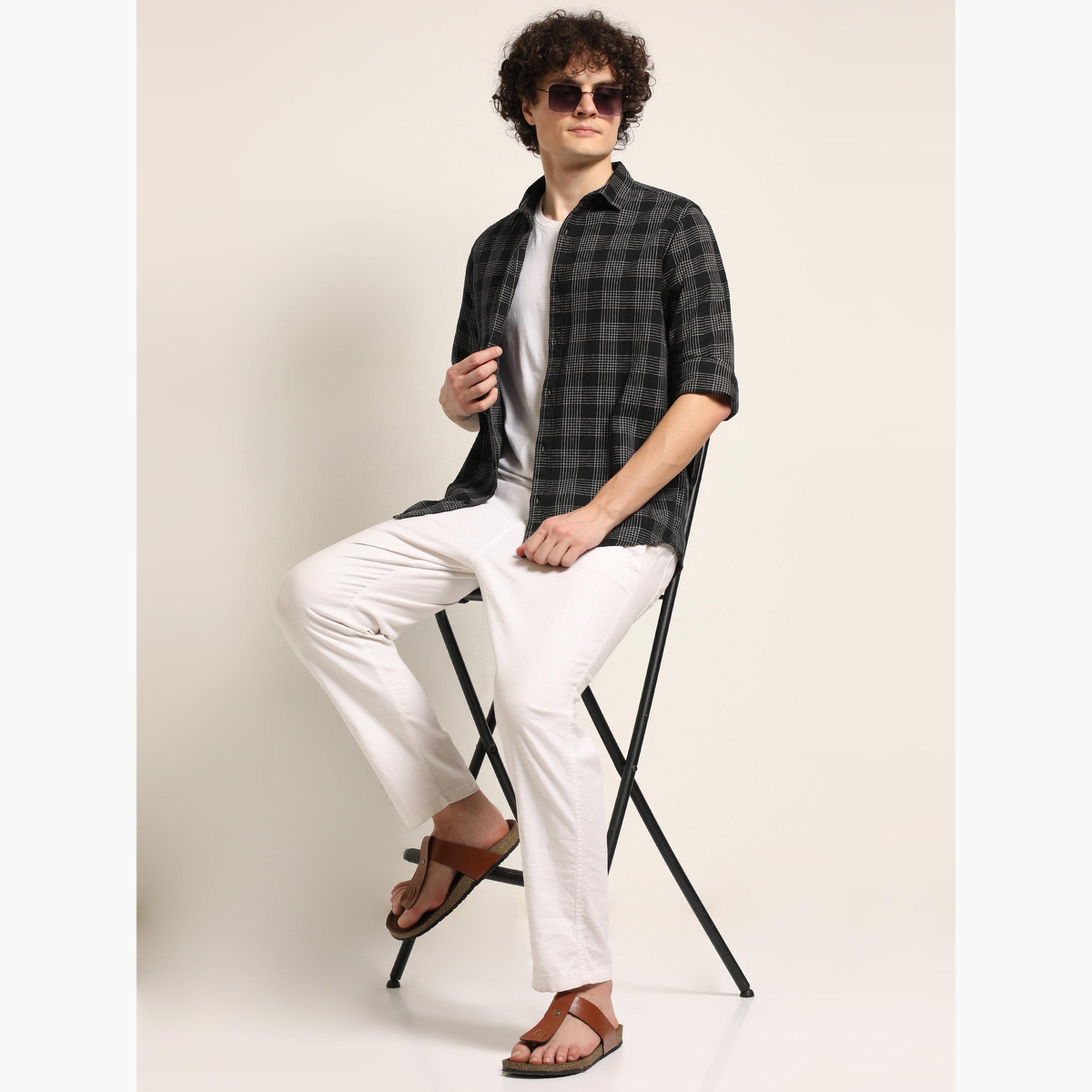 Bushirt Men Black Checked Spread Collar Shirt-men-clothing-shirts-image-6