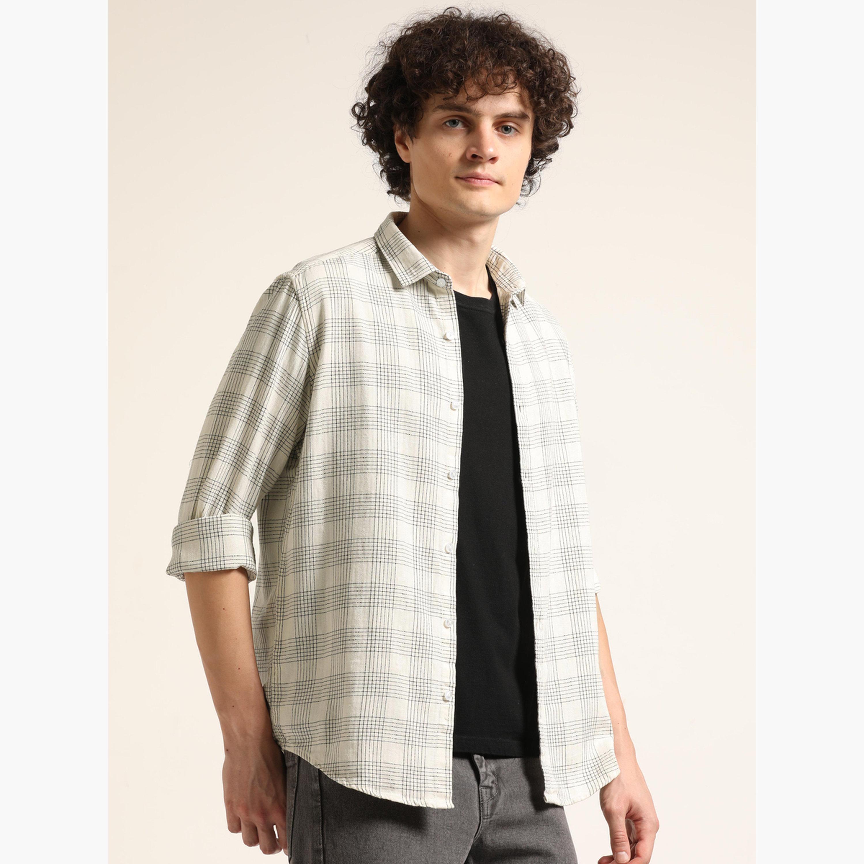بوشيرت - قميص رجالي منقوش لون أبيض العتيق-men-clothing-shirts-image-1