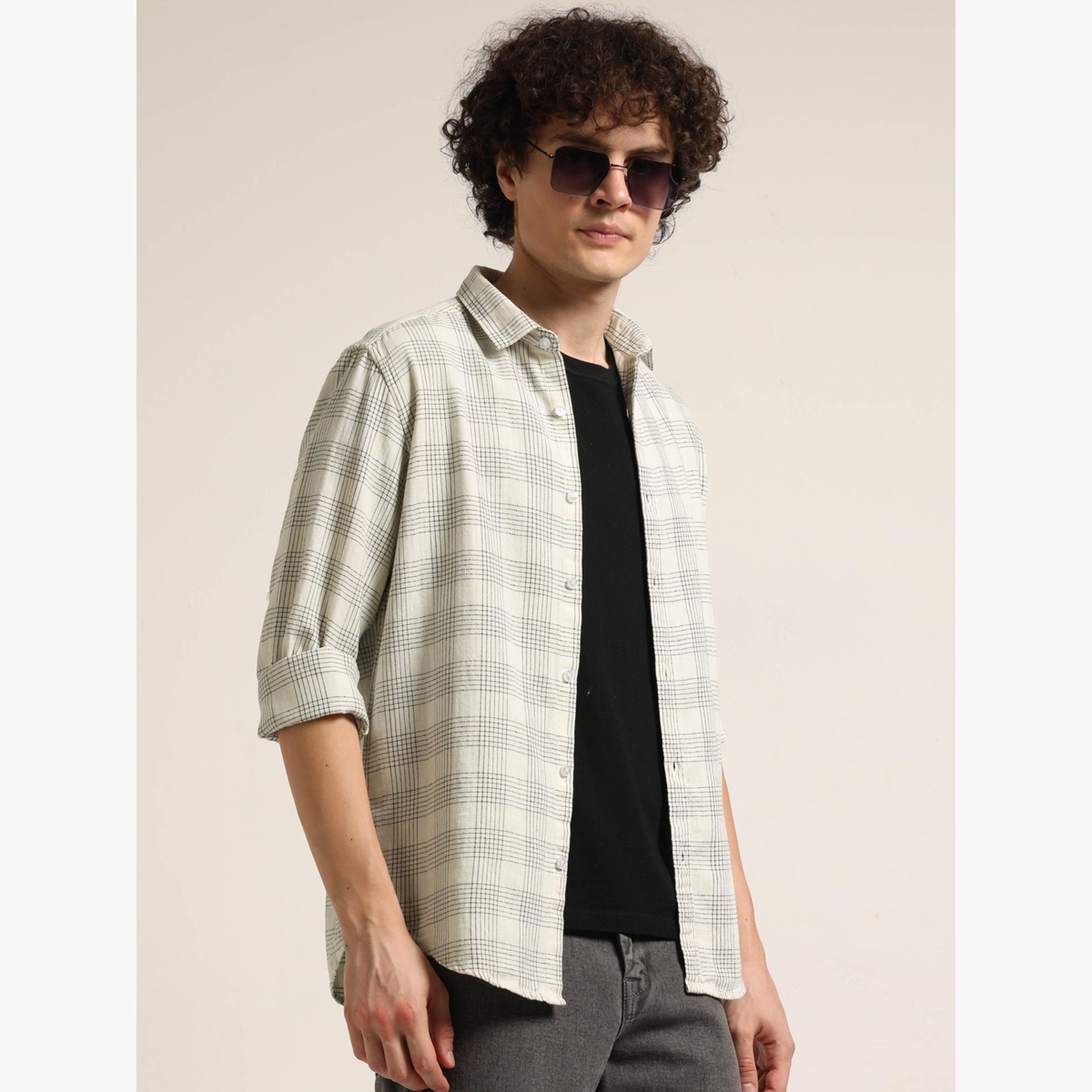 Bushirt Men Off White Checked Shirt-men-clothing-shirts-image-2