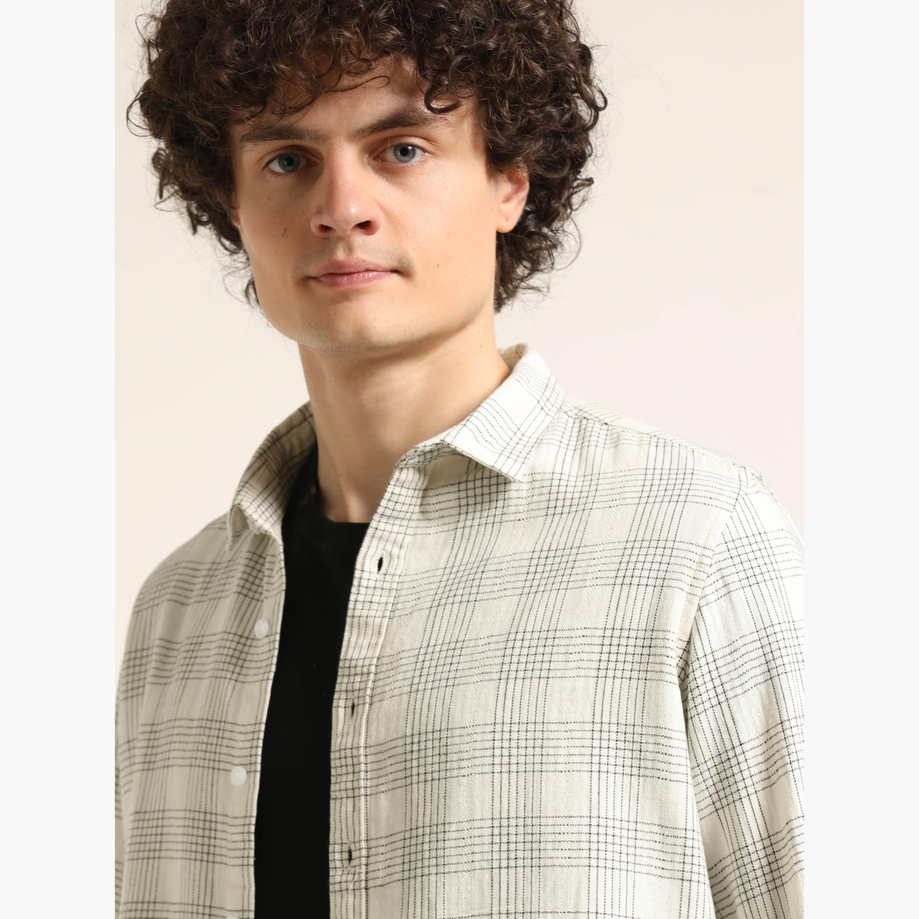Bushirt Men Off White Checked Shirt-men-clothing-shirts-image-4