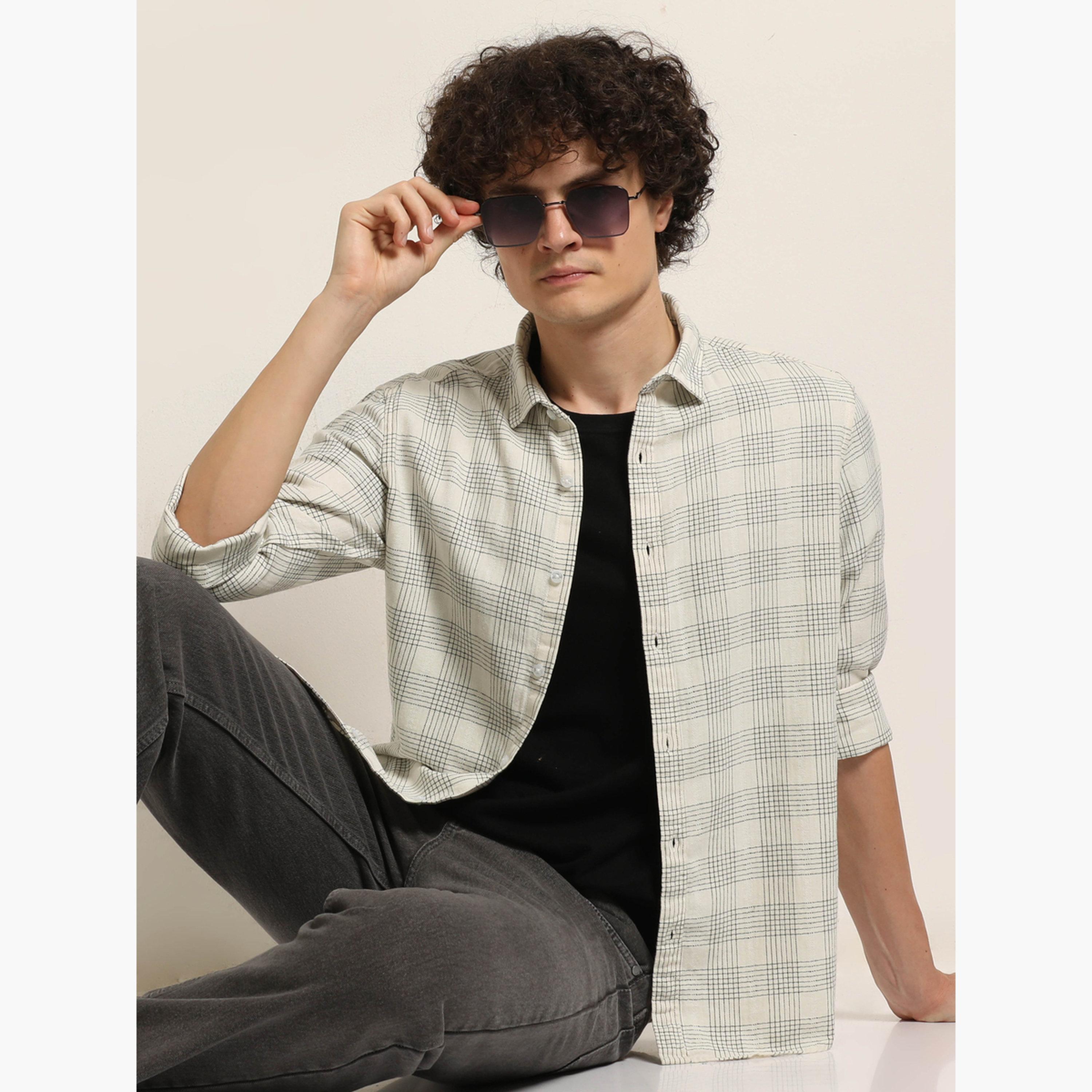 بوشيرت - قميص رجالي منقوش لون أبيض العتيق-men-clothing-shirts-image-5