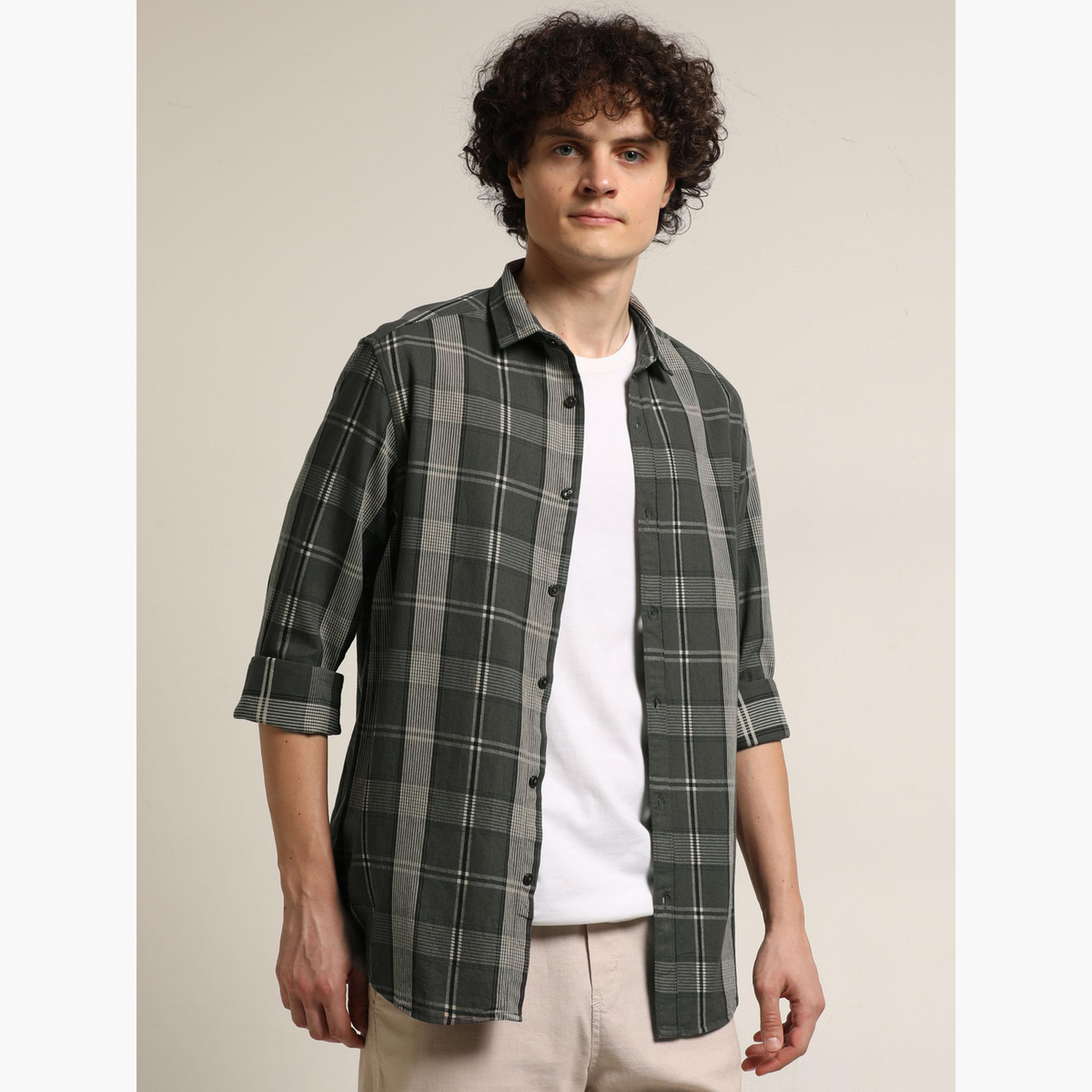 Bushirt Men Grey Checked Casual Shirt-men-clothing-shirts-image-1