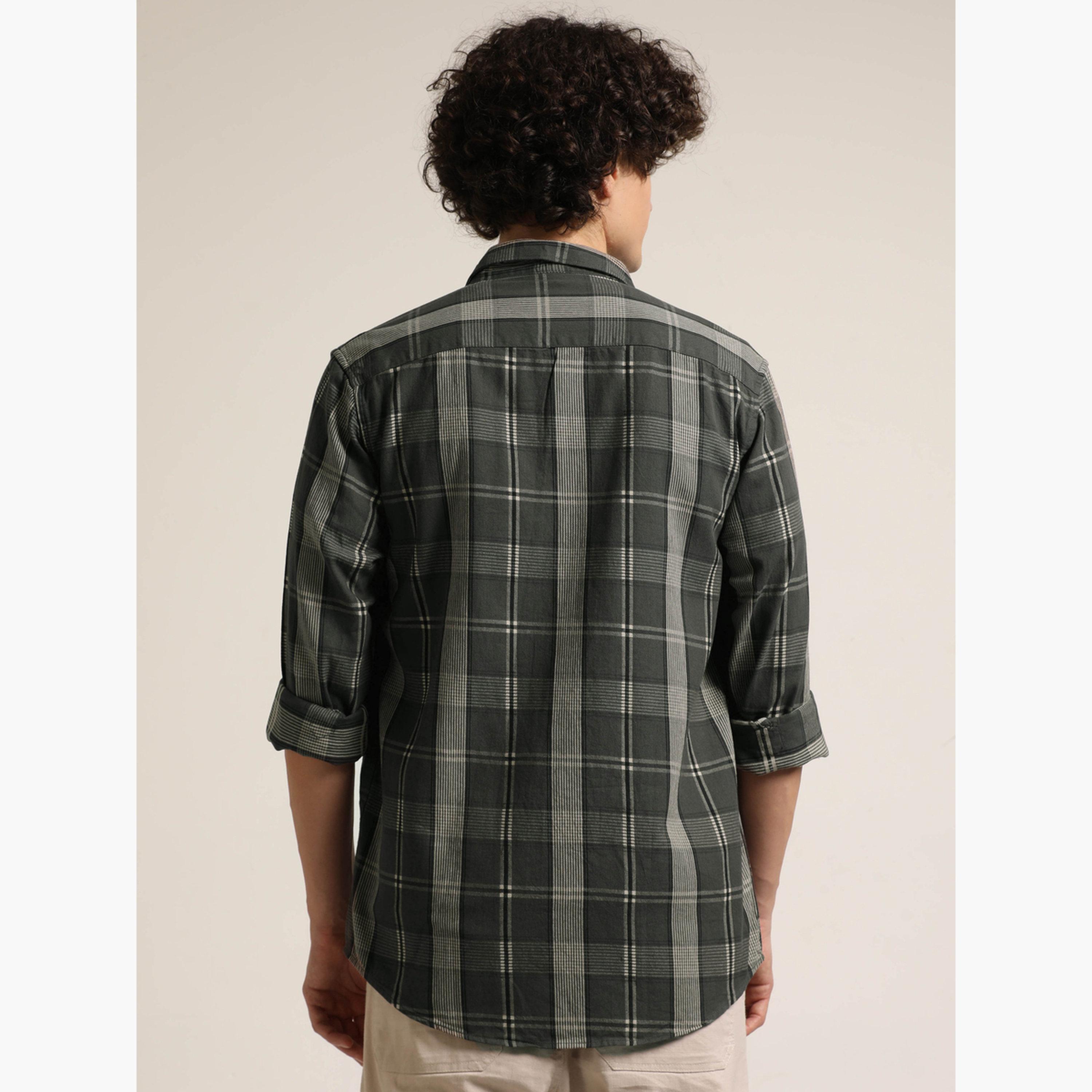 Bushirt Men Grey Checked Casual Shirt-men-clothing-shirts-image-3