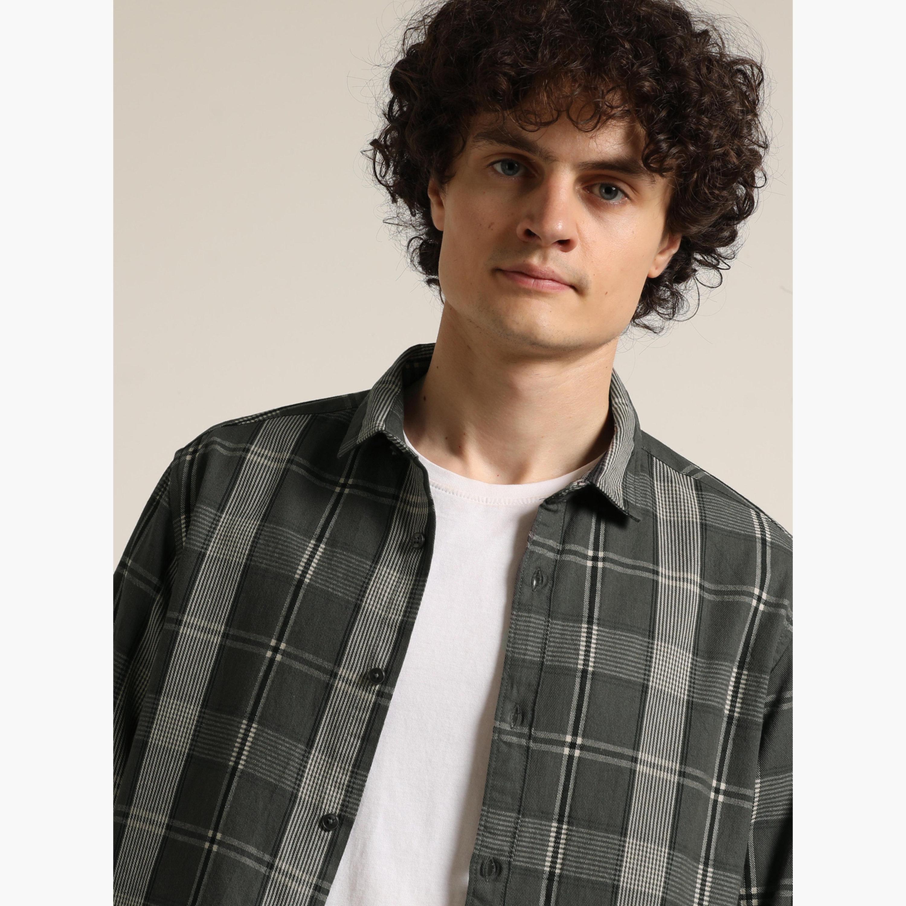 Bushirt Men Grey Checked Casual Shirt-men-clothing-shirts-image-4