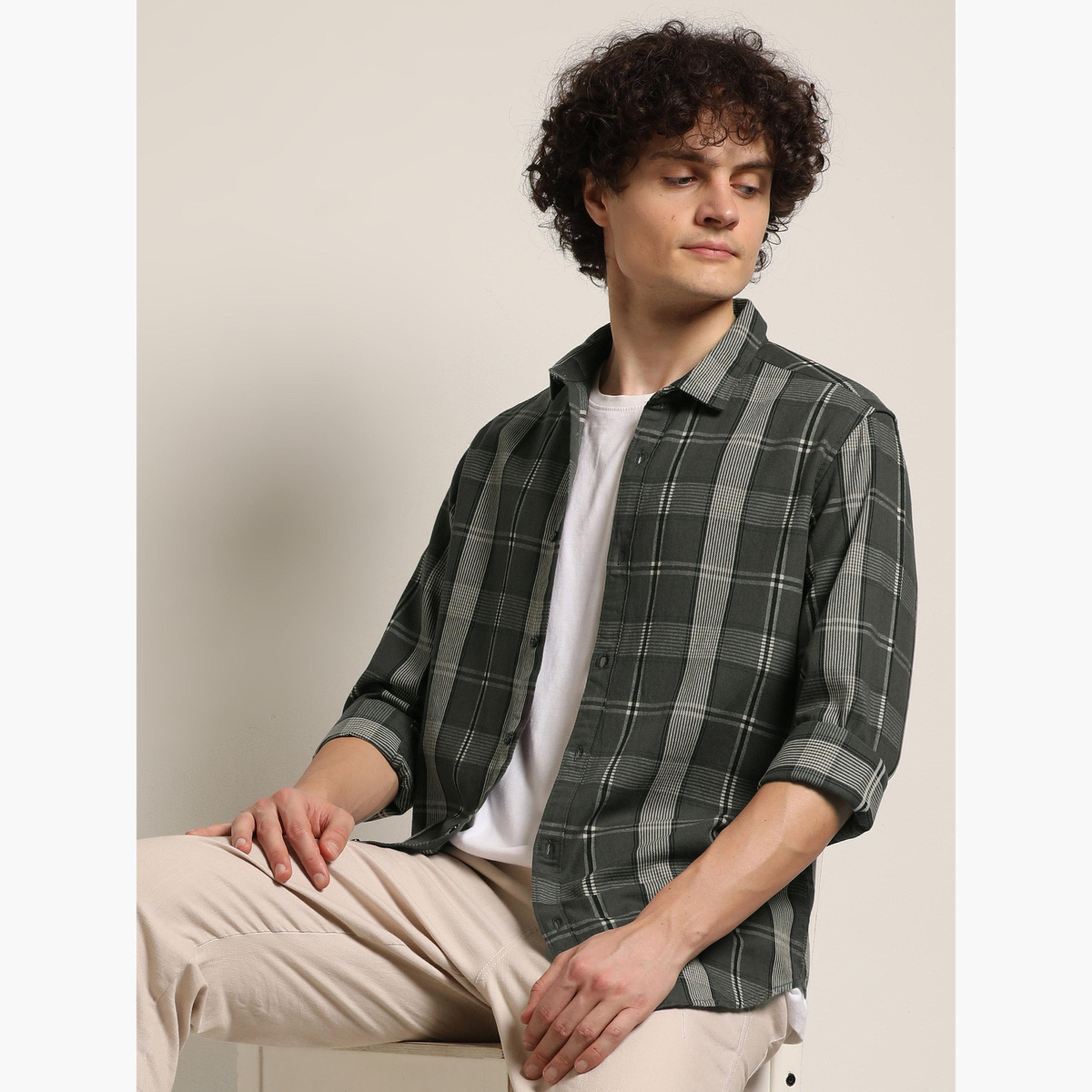 Bushirt Men Grey Checked Casual Shirt-men-clothing-shirts-image-5