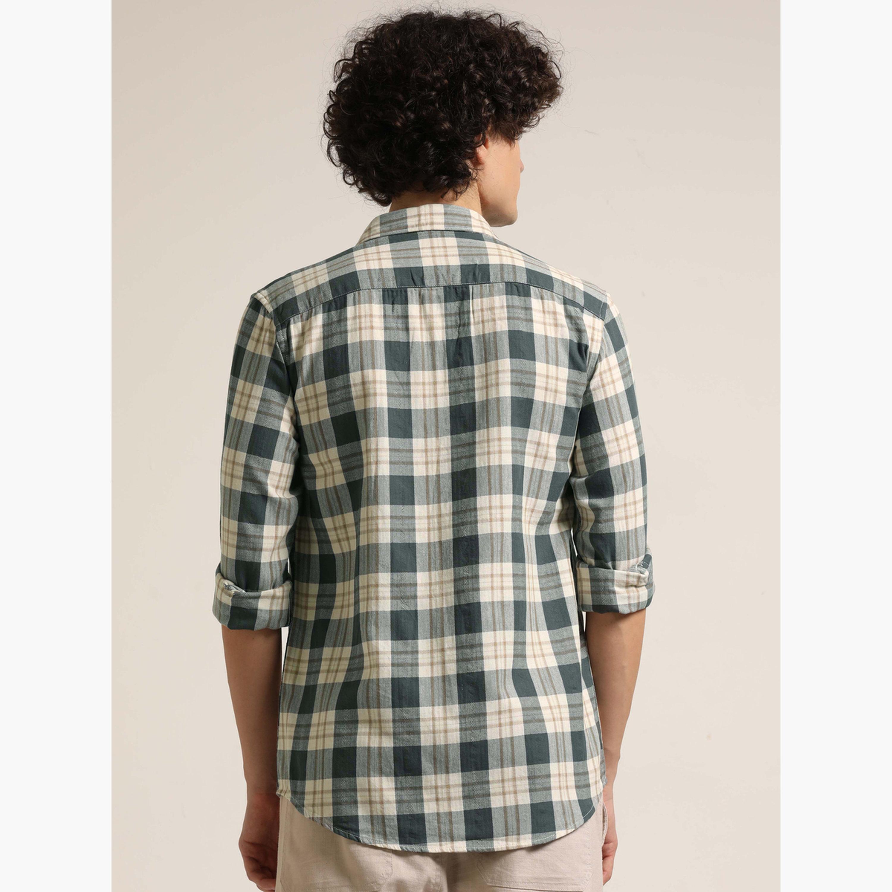 بوشيرت - قميص رجالي رمادي اللون منقوش بياقة واسعة-men-clothing-shirts-image-3