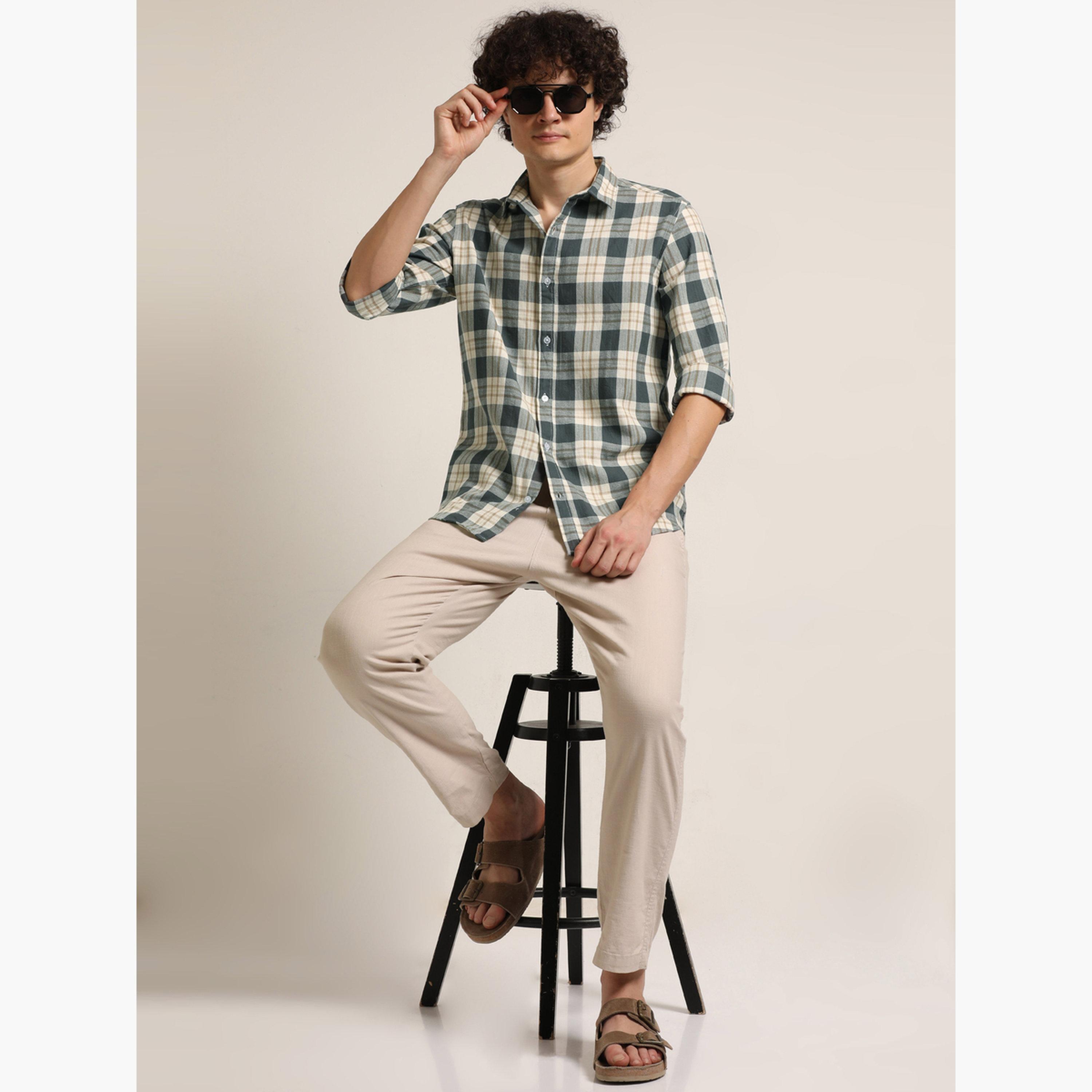 Bushirt Men Grey Checked Spread Collar Shirt-men-clothing-shirts-image-6