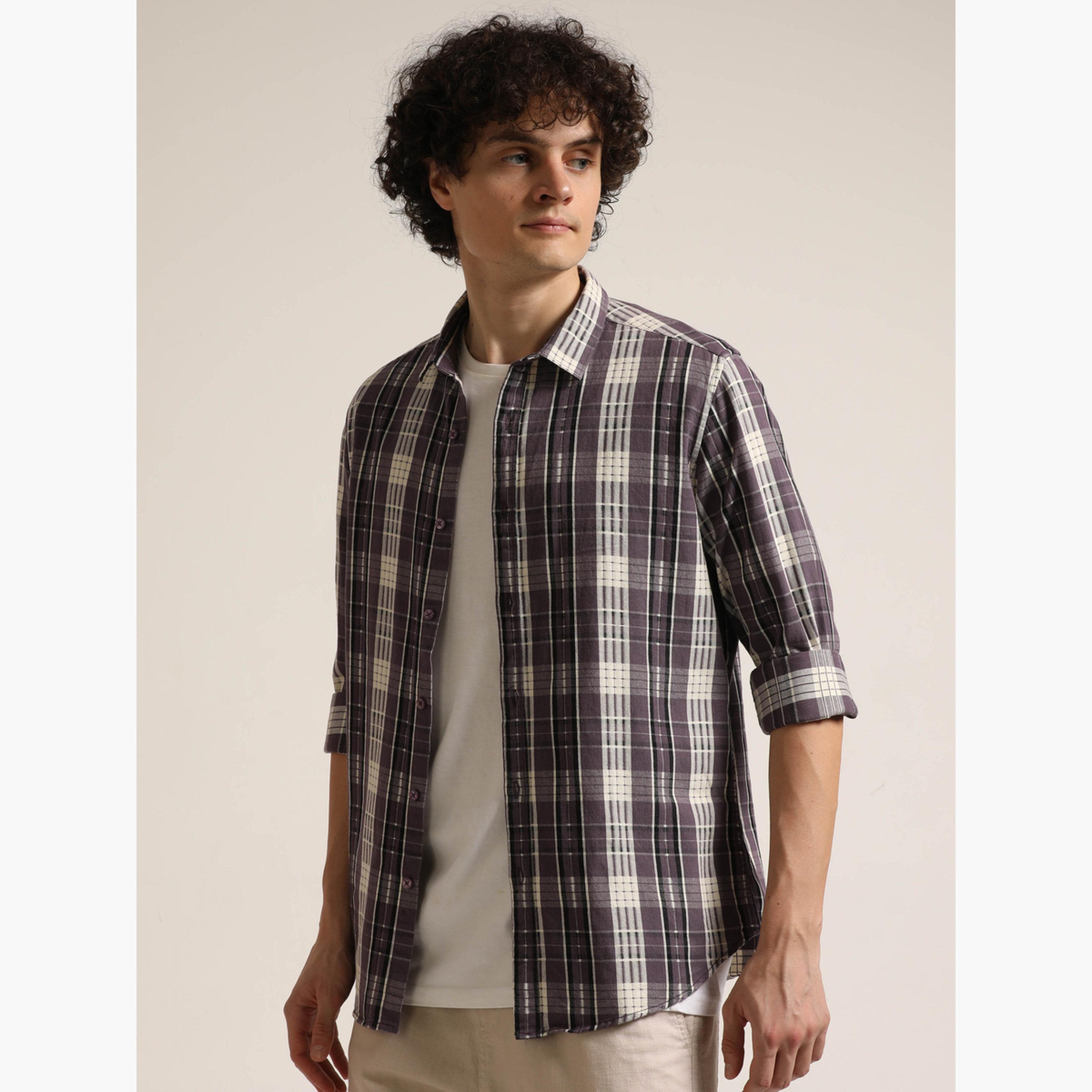 بوشيرت - قميص رجالي منقوش بأكمام طويلة لون أرجواني-men-clothing-shirts-image-1