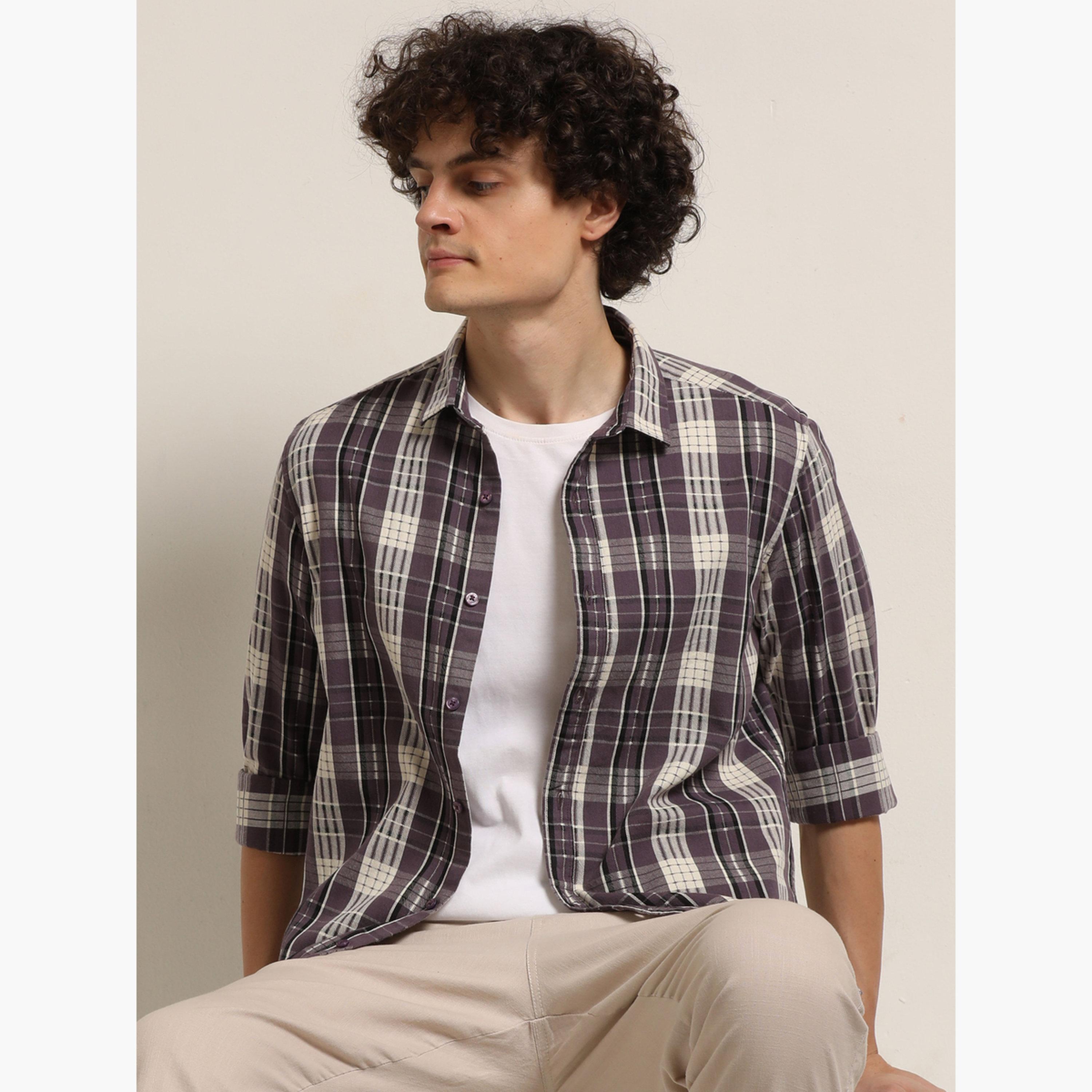 بوشيرت - قميص رجالي منقوش بأكمام طويلة لون أرجواني-men-clothing-shirts-image-2
