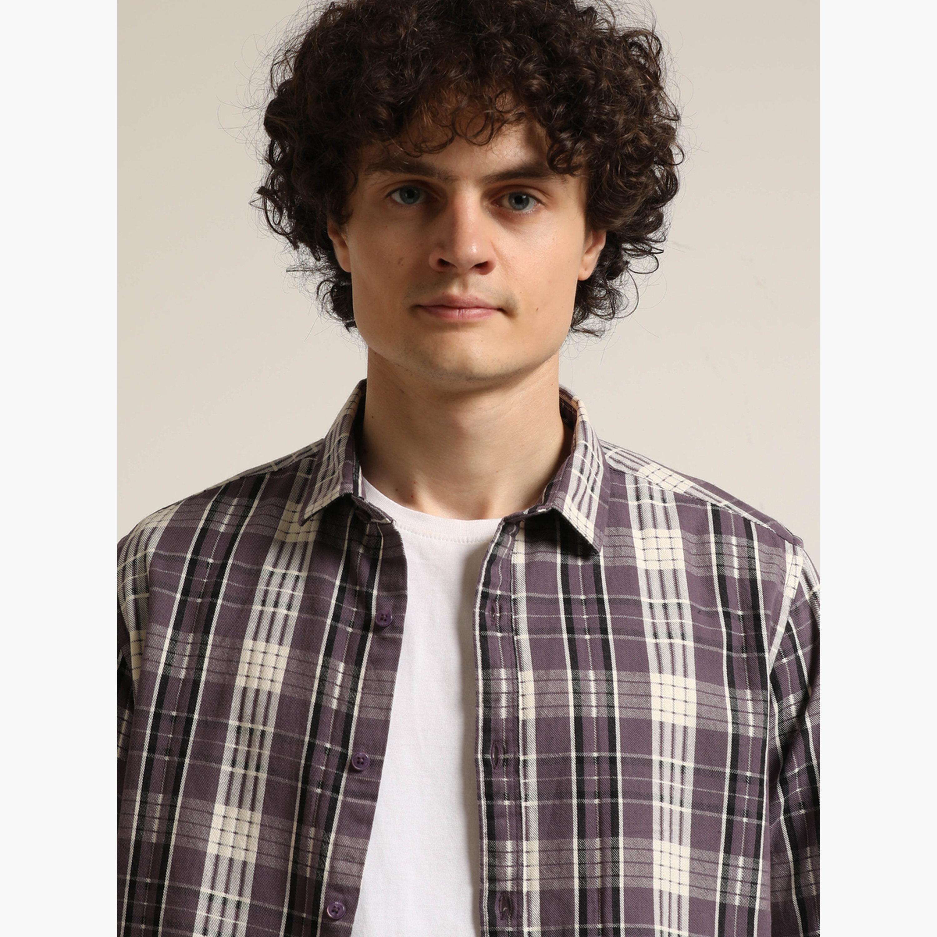 Bushirt Men Purple Checked Long Sleeves Shirt-men-clothing-shirts-image-4