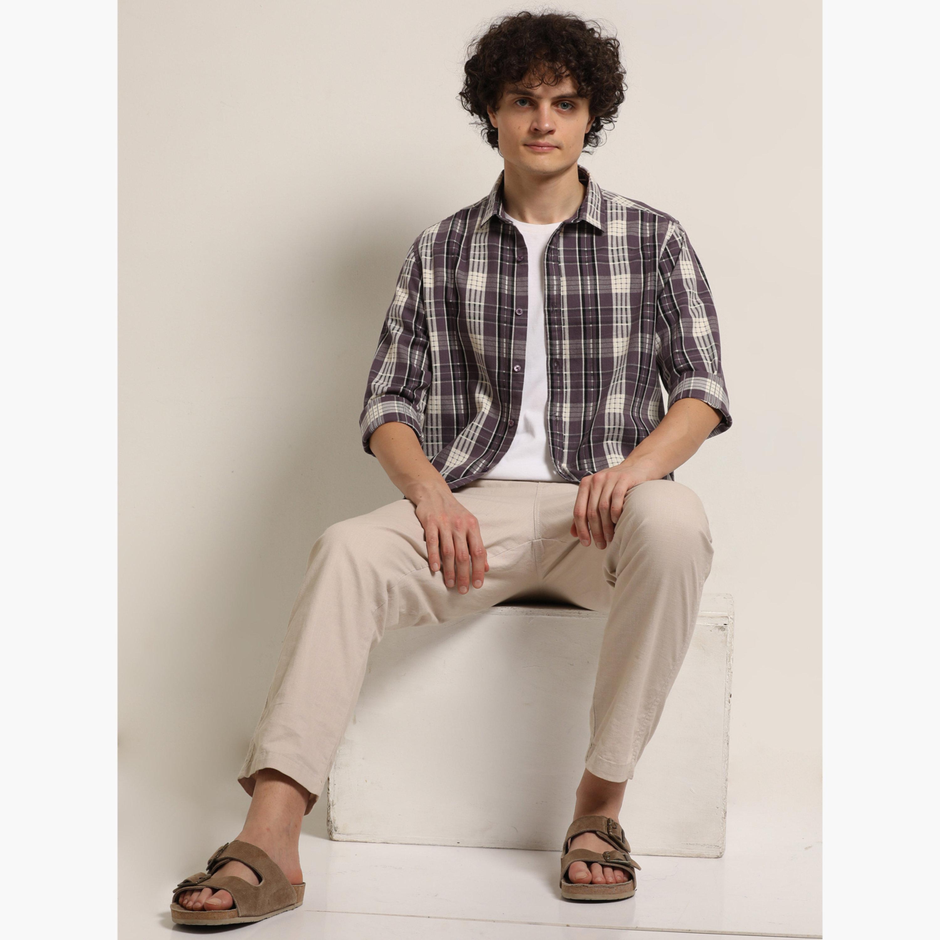 Bushirt Men Purple Checked Long Sleeves Shirt-men-clothing-shirts-image-6