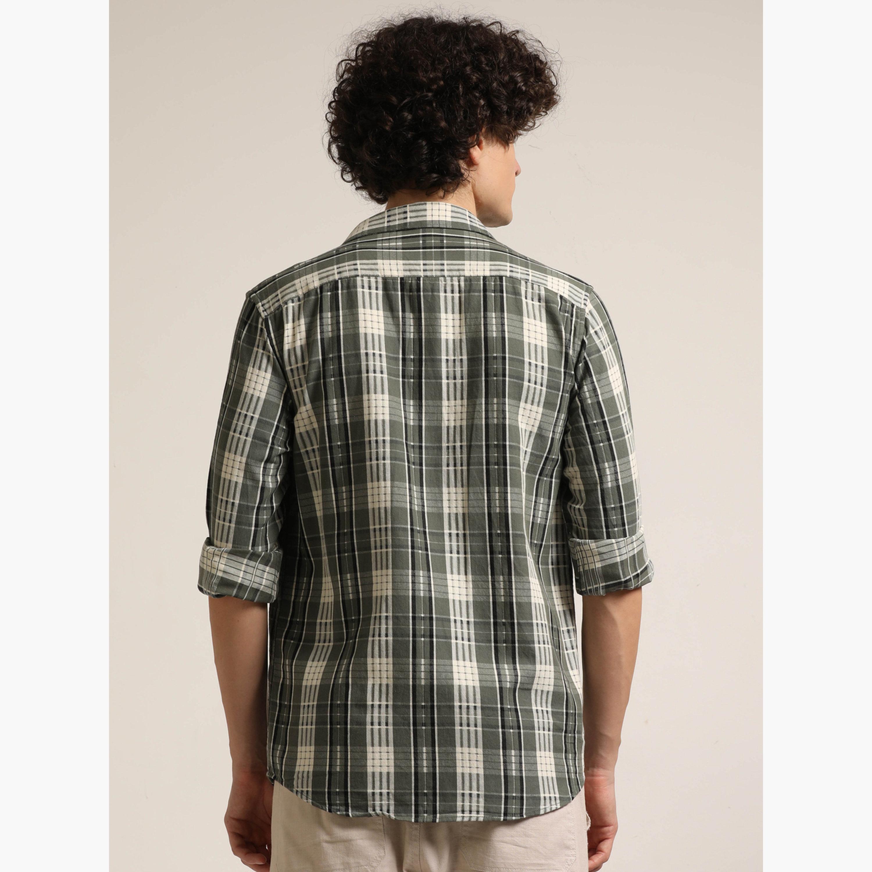 Bushirt Men Green Checked Long Sleeves Shirt-men-clothing-shirts-image-3